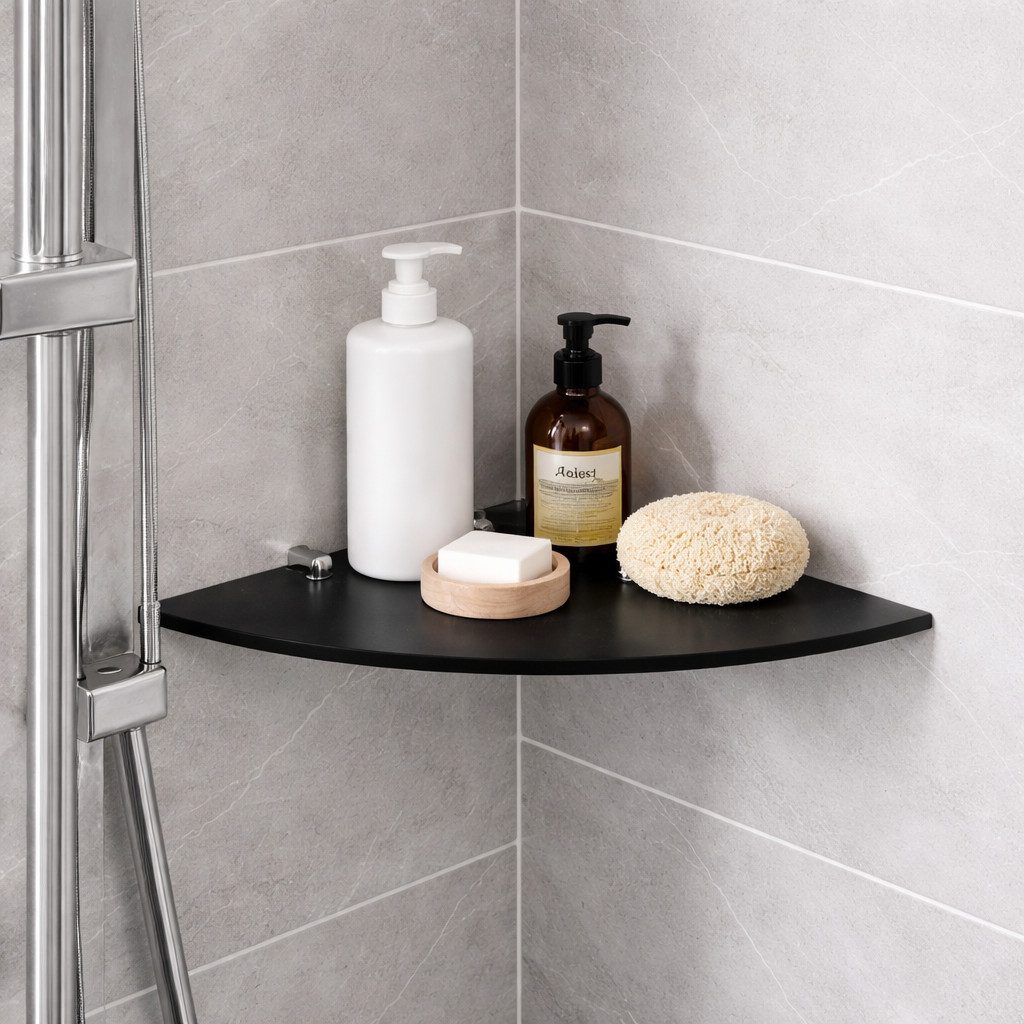HOOZ Eckregal Glasregal Eckablage ESG – 6 mm, abgerundetes Duschregal mit Halterung, Wandregal, Platzsparende Glasablage für Dusche, Bad, Küche oder Wohnraum
