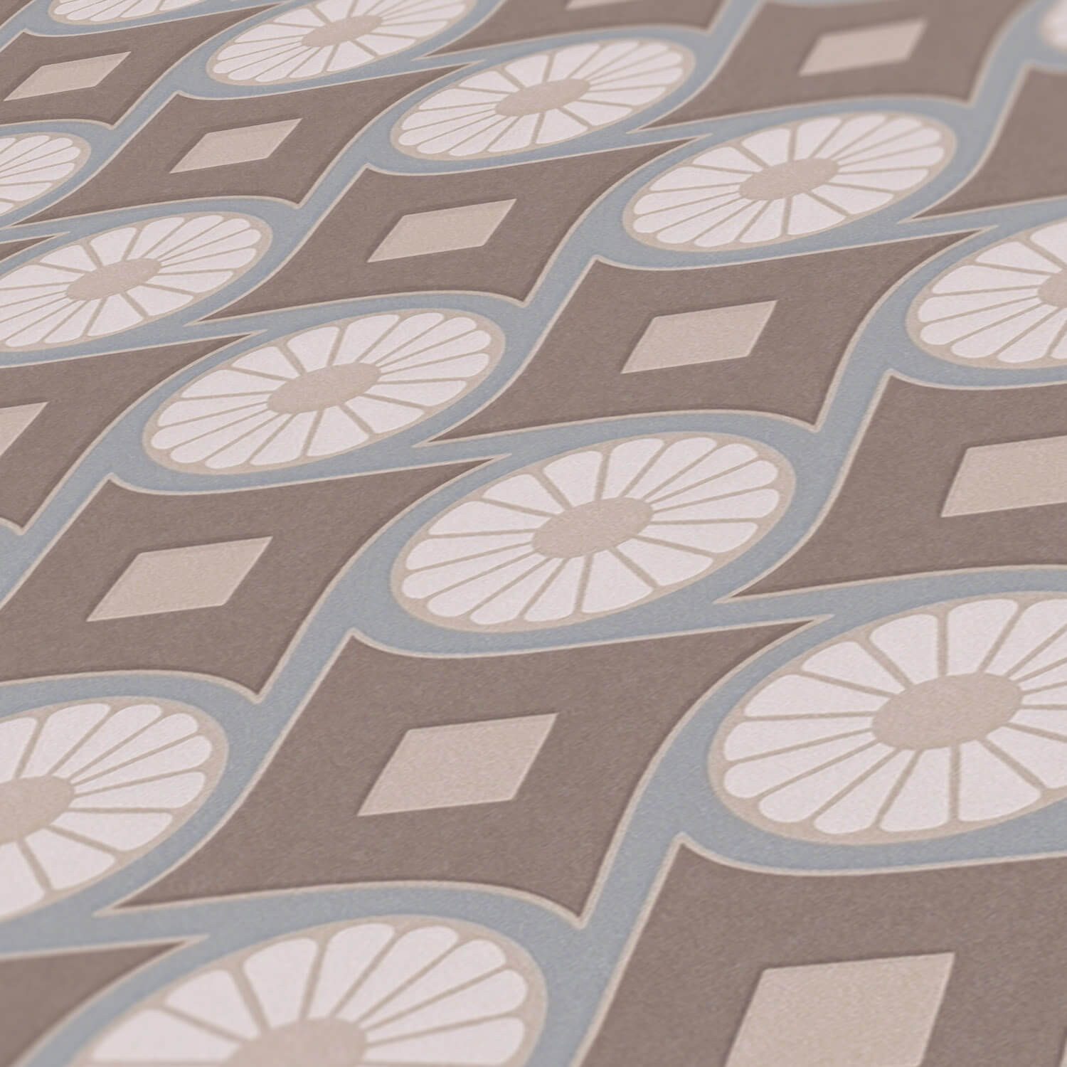 Profhome Vliestapete 390603-GU Retro Tapete geometrisch matt oliv creme-weiß beige, glatt, (1 Rolle, 5,33 qm), Vliestapete, schlamm
