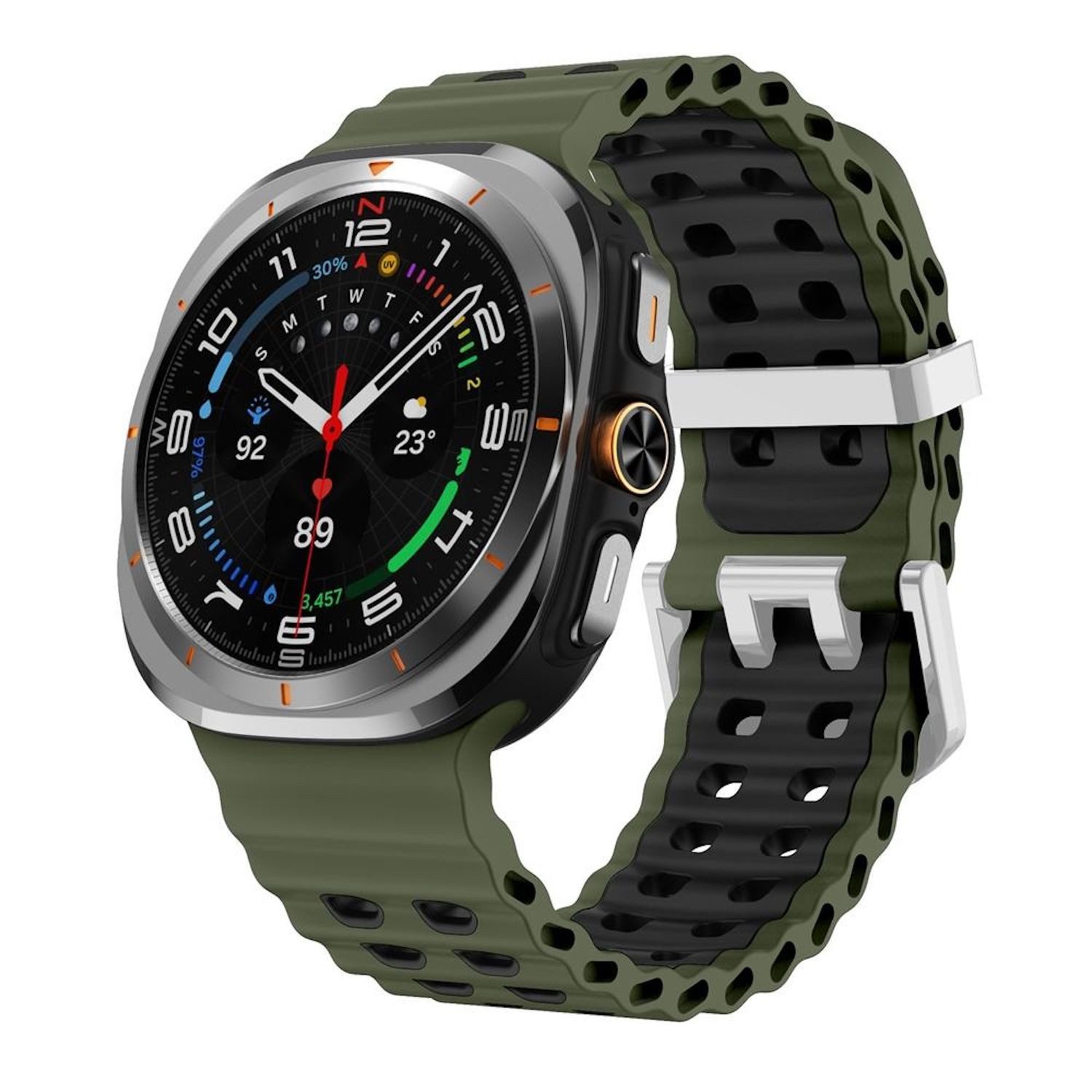 Wigento Smartwatch-Armband Für Samsung Galaxy Watch Ultra / Ultra 2025 Two Color Silikon Armband, Silikon Armband mit Ocean-Design und Silber-Schließe
