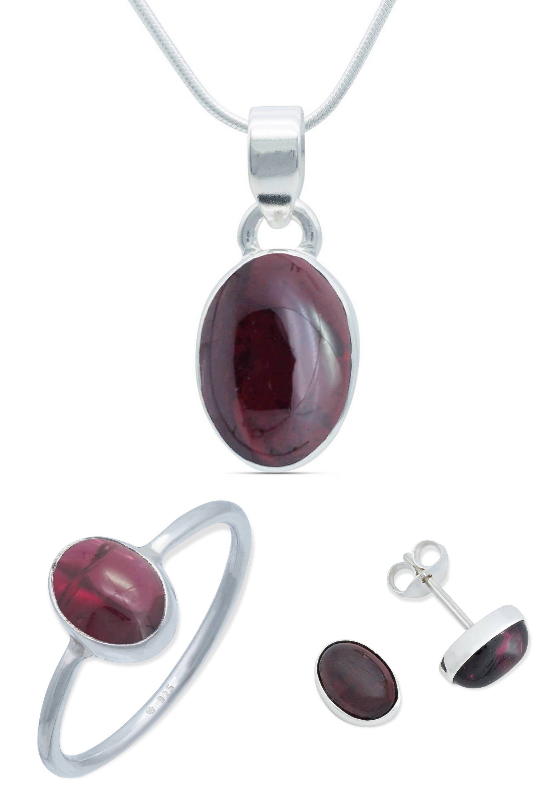 mantraroma Schmuckset 925er Silber mit Granat (Schmuckset aus 925 Silber)
