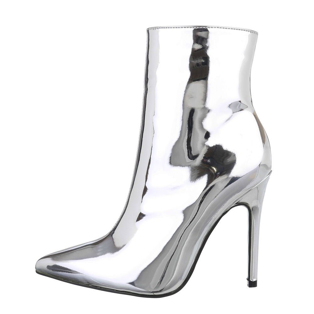 Pfennig-/Stilettoabsatz in Damen High-Heel-Stiefelette Abendschuhe Silber Stiefeletten Ital-Design High-Heel Clubwear & Party