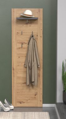 Furn.Design Garderobenpaneel Follow (Wandgarderobe in Artisan Eiche Dekor, 62 x 199 cm), 5 Kleiderhaken