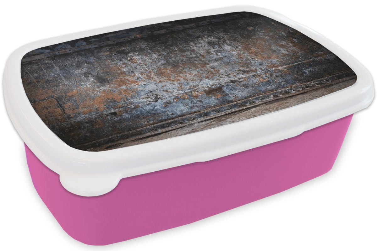 MuchoWow Lunchbox Brotdose - Mädchen, - Vintage - Brotbox Snackbox, Kunststoff rosa Abstrakt, - Grau Rost - Kunststoff, Eisen für (2-tlg), Kinder, Braun Erwachsene