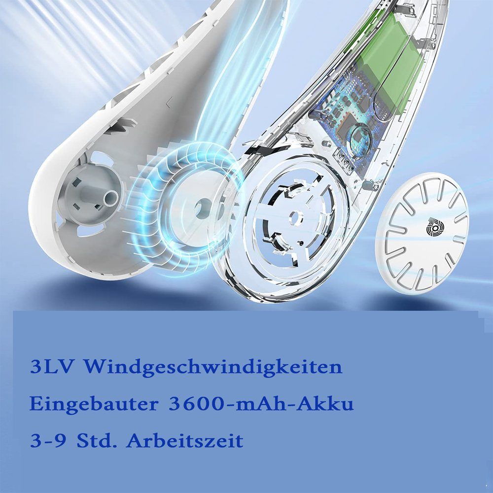 GelldG Handventilator Hals Tragbarer USB schwarz Ventilator Halsventilator, Nackenventilator Leise