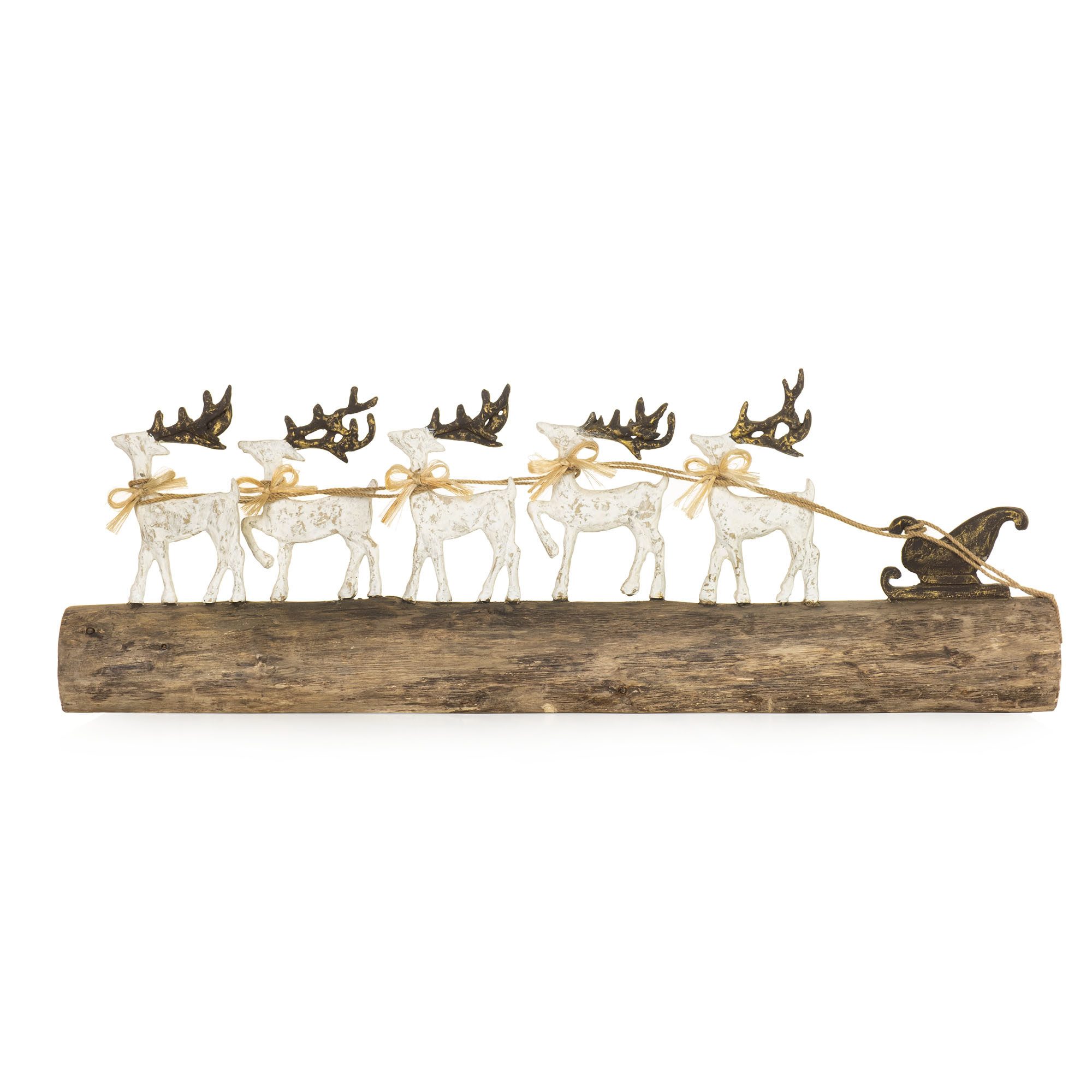 Moritz Skulptur Weihnachtsdeko Rentier Schlitten auf Holzstamm 76 cm Dekofigur, Holz, Tischdeko, Fensterdeko, Wanddeko, Holzdeko, Weihnachtsdeko