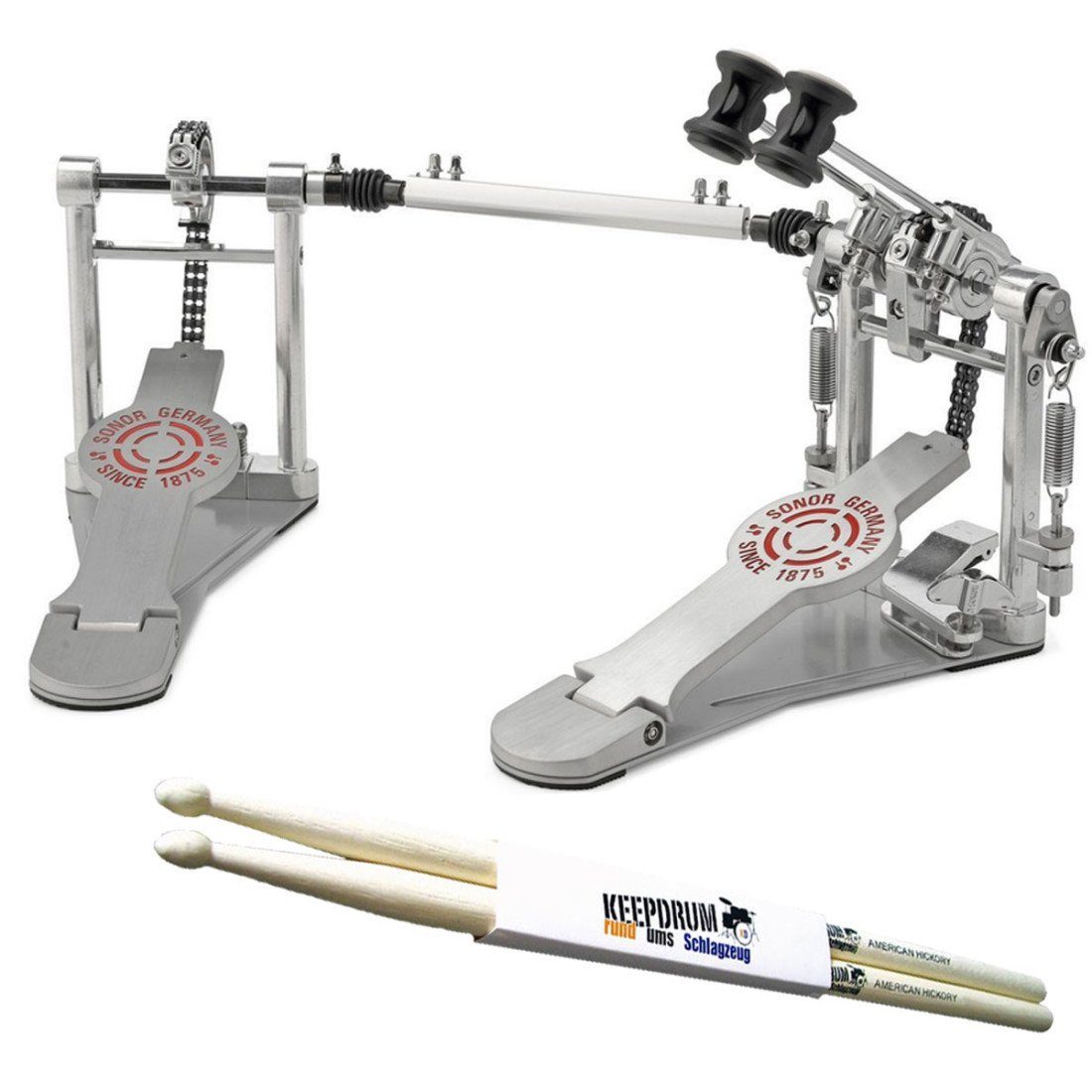 SONOR Schlagzeug Sonor Doppelpedal DP 4000 mit Schlagzeugstöcken