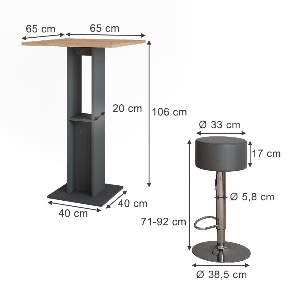 Vicco Bartisch Repose, Goldkraft Eiche/Anthrazit/Schwarz, 65 günstig online kaufen