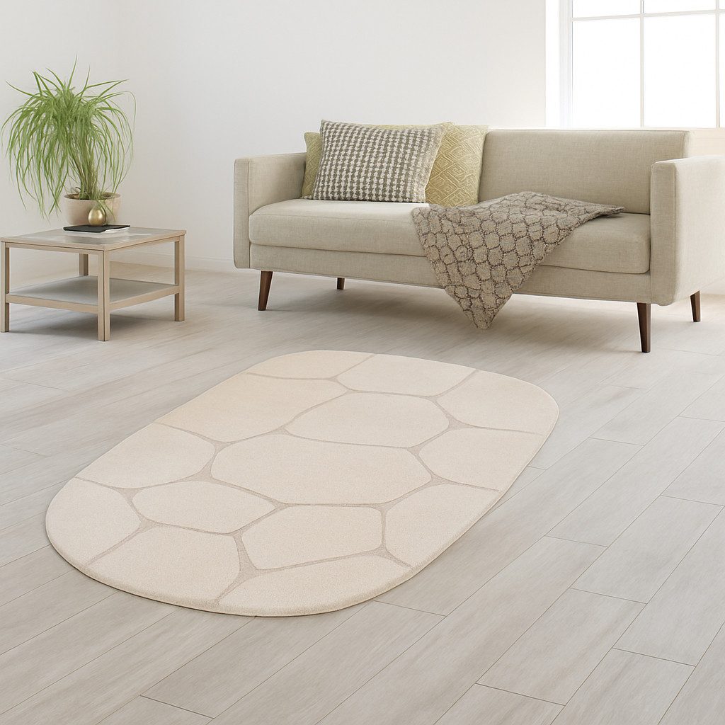 TeppichHome24 Teppich Runder Teppich strukturiert pflegeleicht & robust für Wohnbereiche, Oval, Höhe: 14 mm, pflegeleicht, hoch-tief-struktur