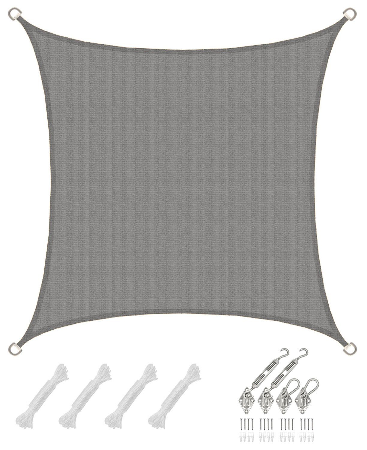 AMANKA Sonnensegel mit Befestigung - 2 x 2 m Winddurchlässig für Garten, Terrasse, Balkon, Wasserdurchlässiges HDPE Sonnenschutzsegel - Überdachung Quadratisch