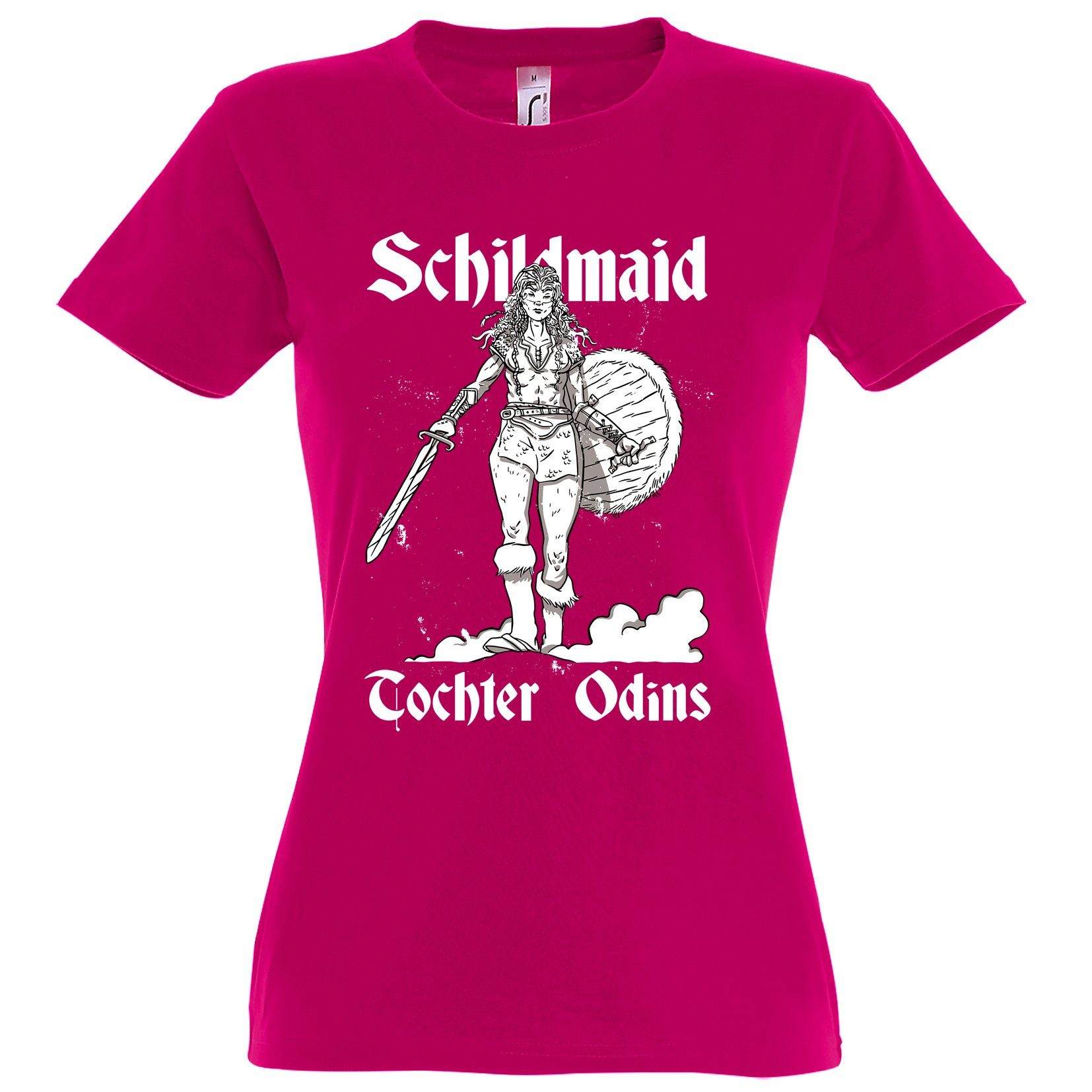 Youth Designz T-Shirt Schildmaid Tochter Odins Damen Shirt mit lustigem Frontprint Fuchsia