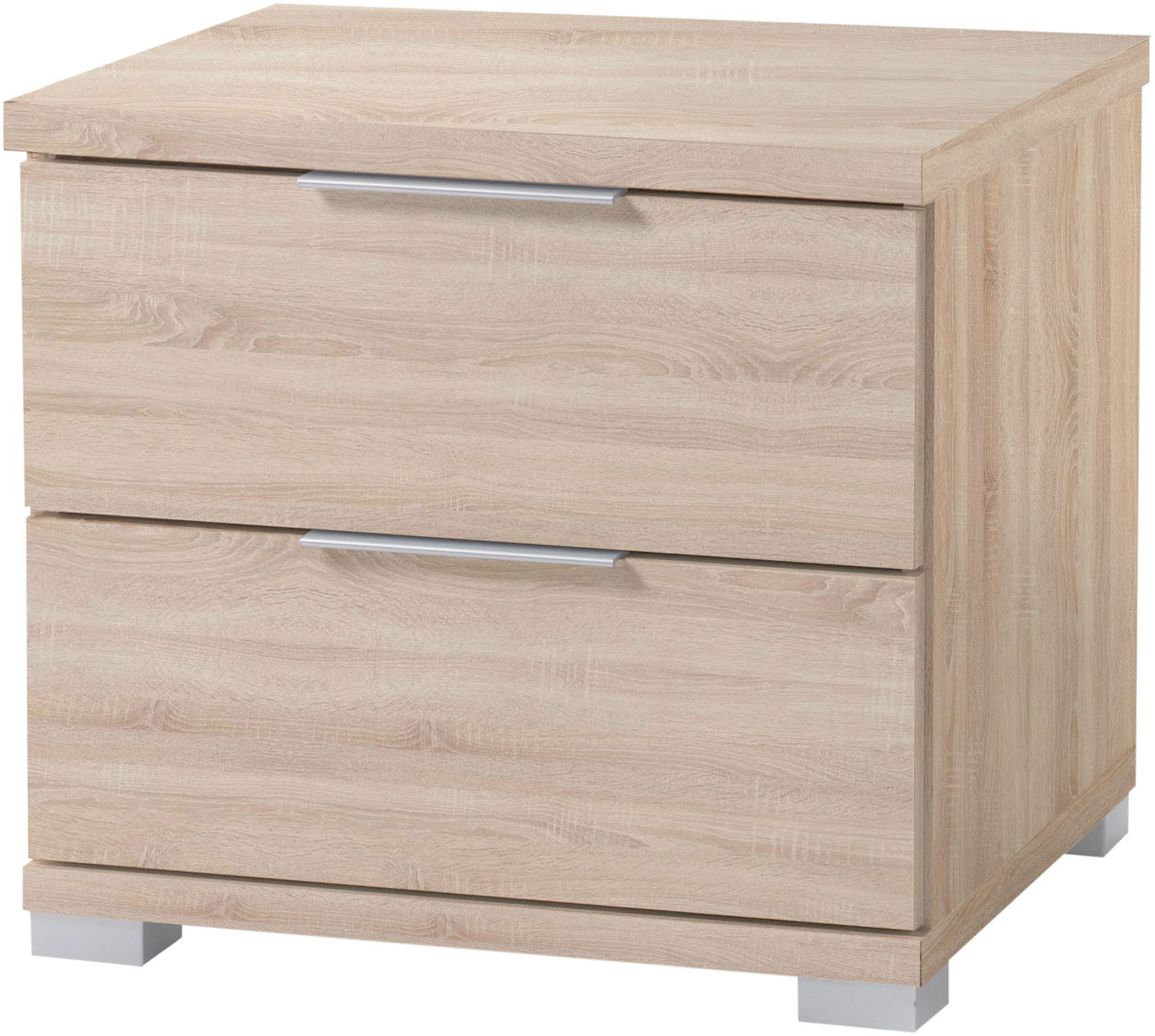 Schlafkontor Nachtkommode Smilla Nachttisch, Nachtkonsole mit Schubkästen, Korpus melaminbeschichtet, silberfarbige oder schwarze Griffe