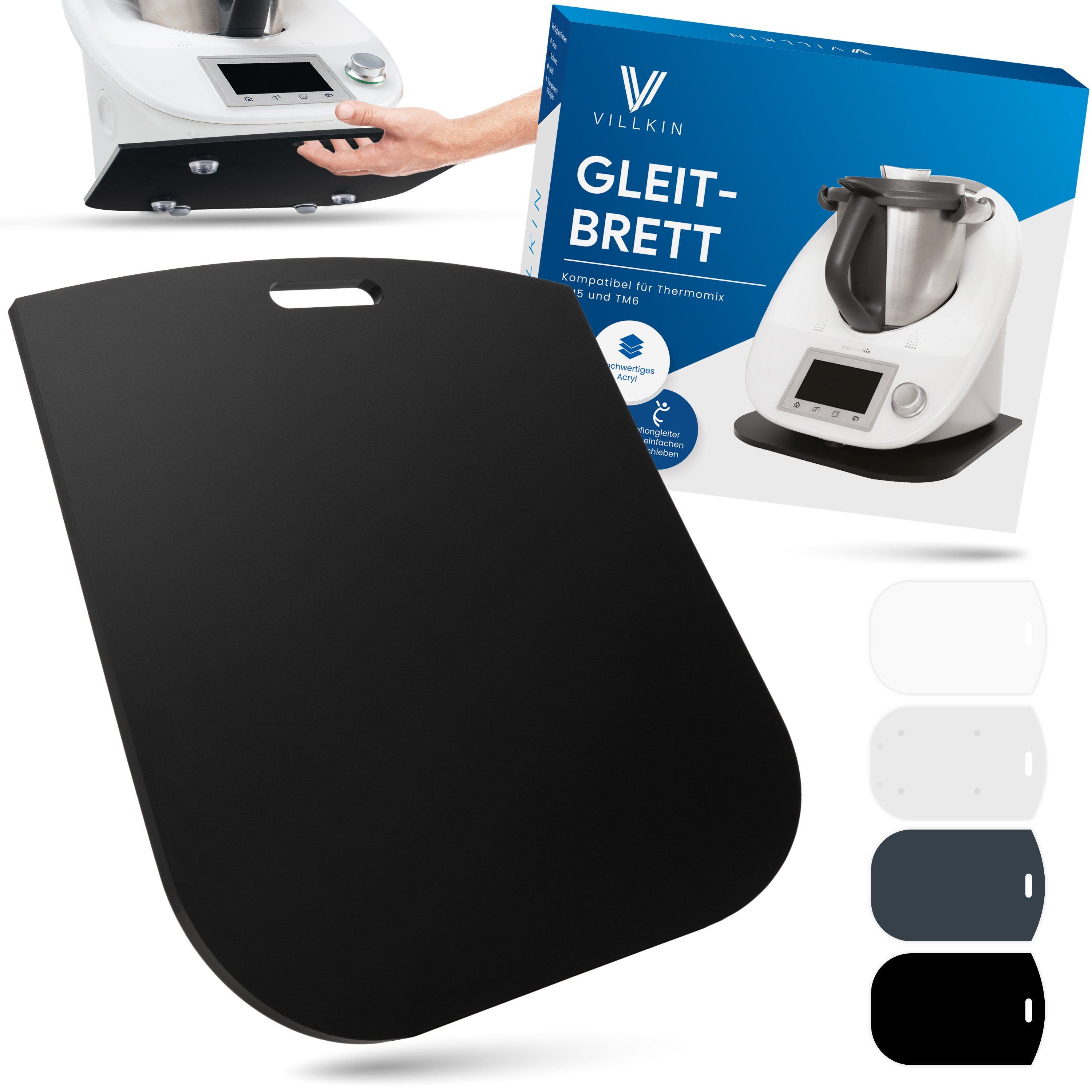 Villkin Küchenmaschinen Zubehör-Set, Gleitbrett, Gleitunterlage für Thermomix, Ablageregal, Zubehör für Thermomix, (grau, schwarz, transparent, weiß)