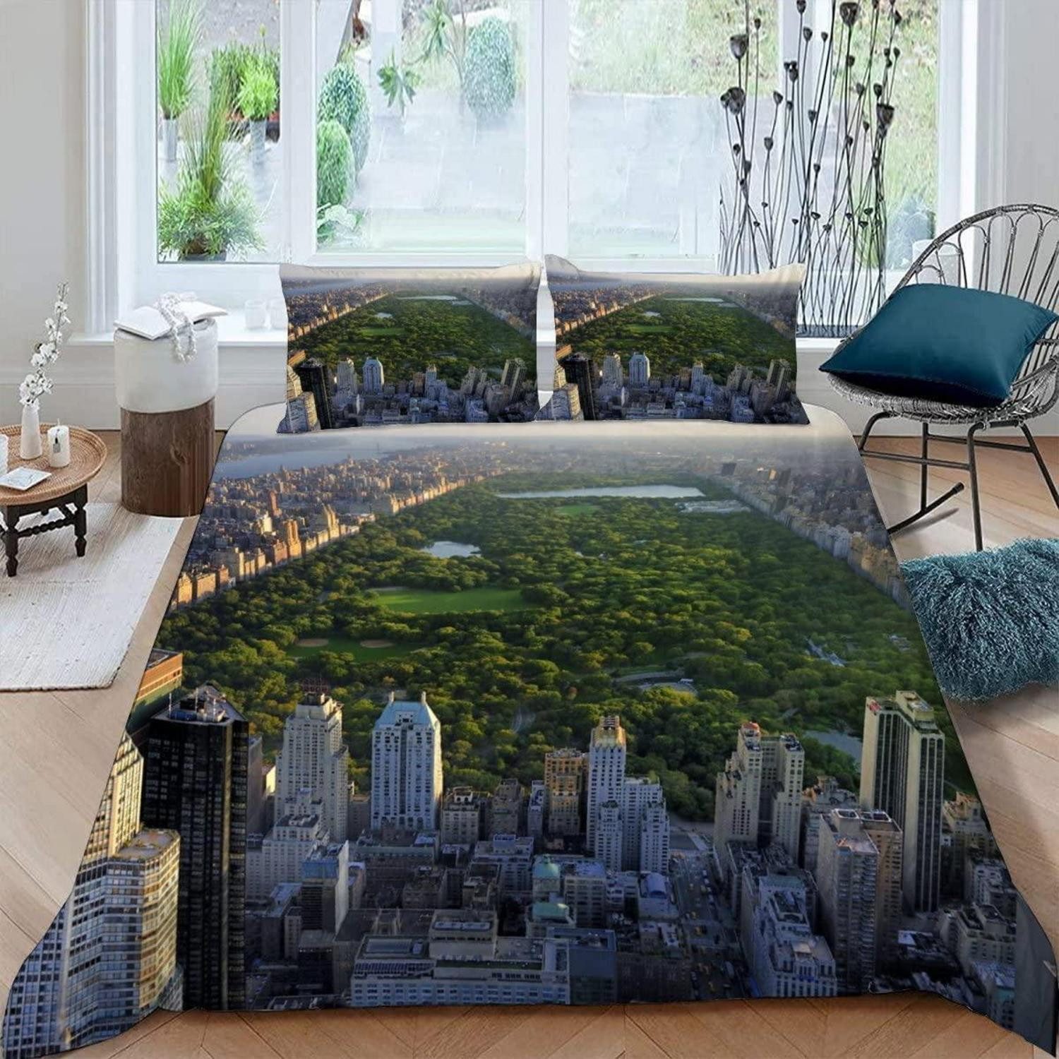 LuxusKollektion Jugendbettwäsche Bettwäsche 155x220 Mikrofaser Stadt-Landschaft 3D mit 2 Kissenbezügen