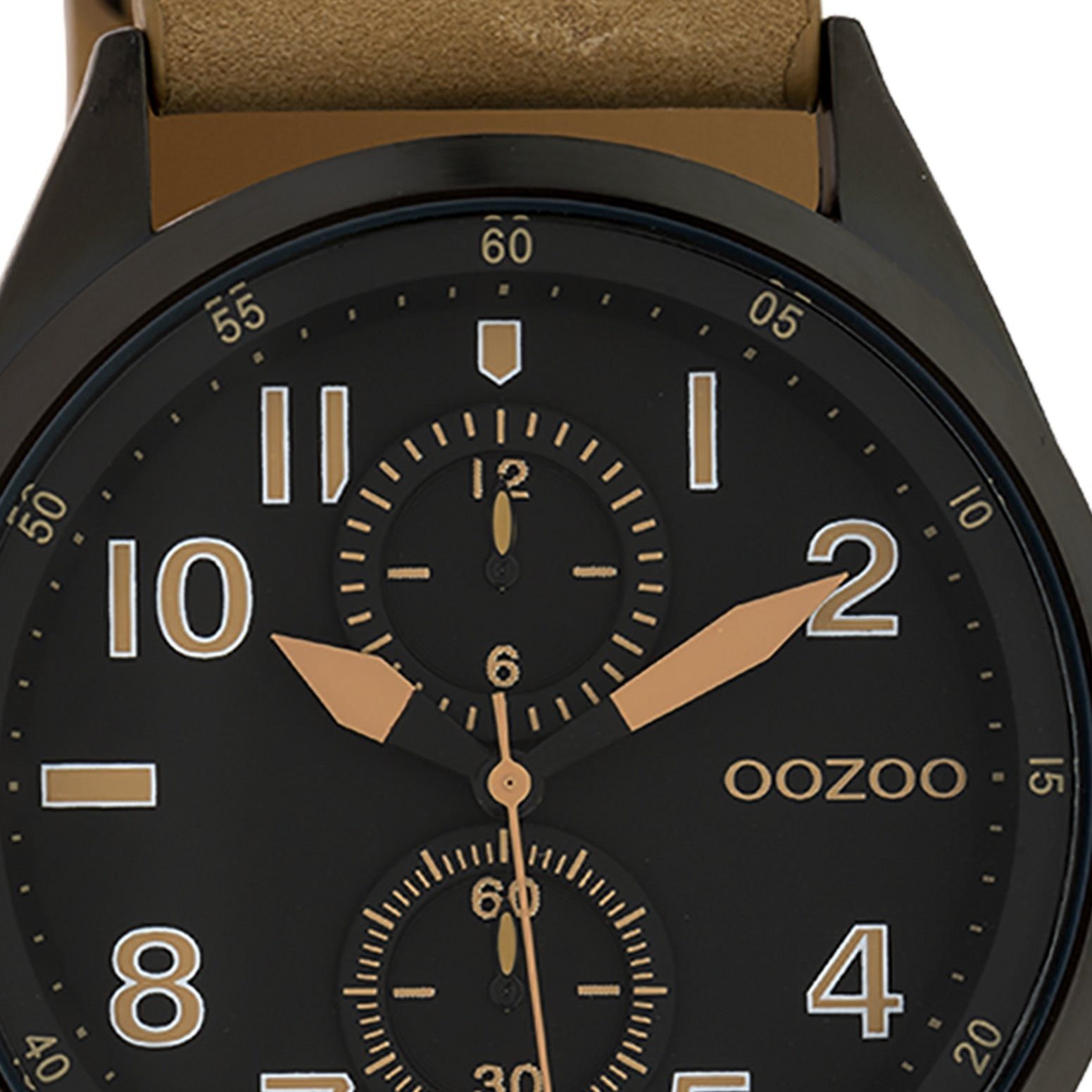 Herren Fashion-Style, Analog, 42mm) Herrenuhr numbers rund, Oozoo Armbanduhr Timepieces Quarzuhr OOZOO (ca. Indizes: groß Lederarmband,