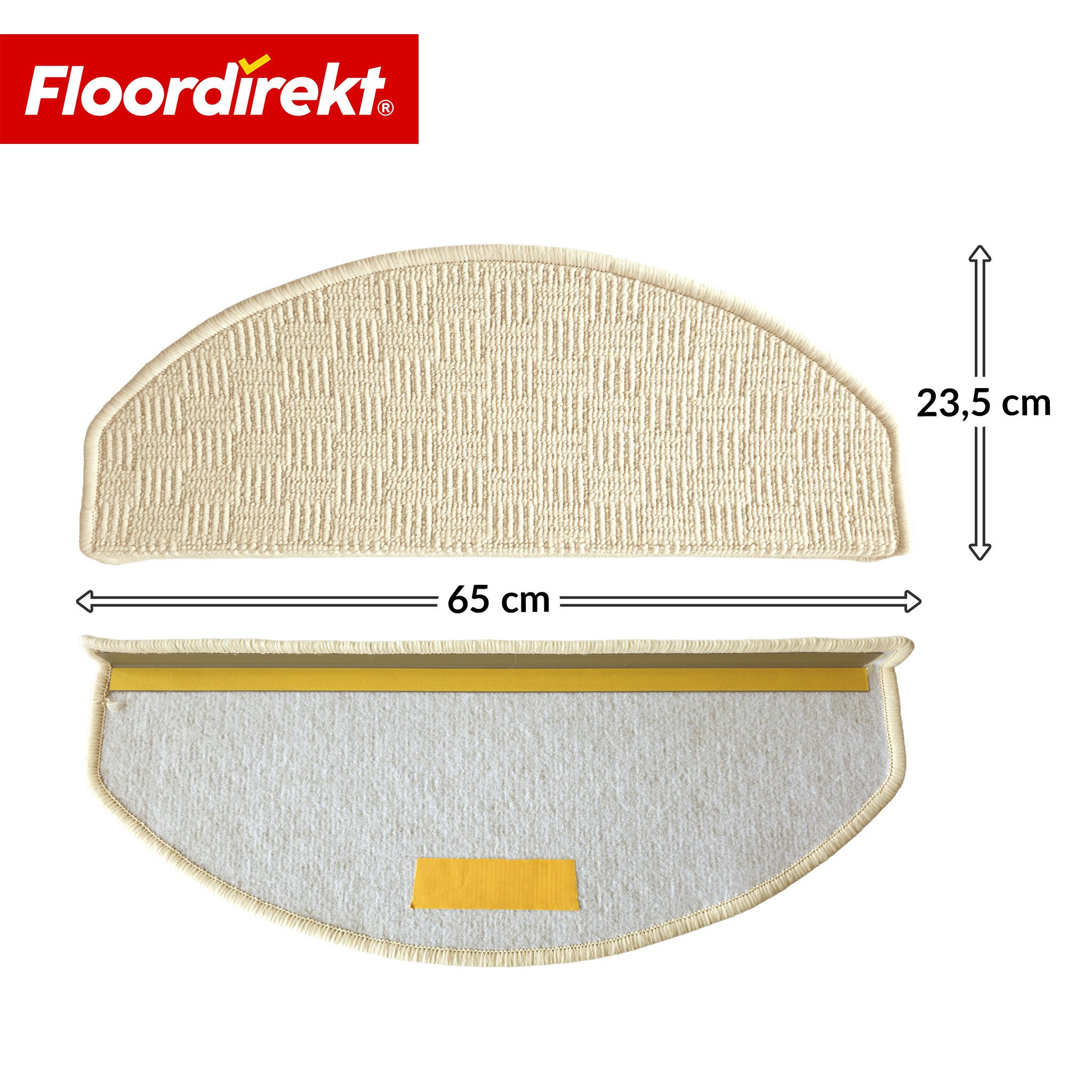 Floordirekt Stufenmatte Treppenmatte Monaco halbrund rutschhemmend schalldämmend antistatisch, Robuster Winkel mit Klebeband