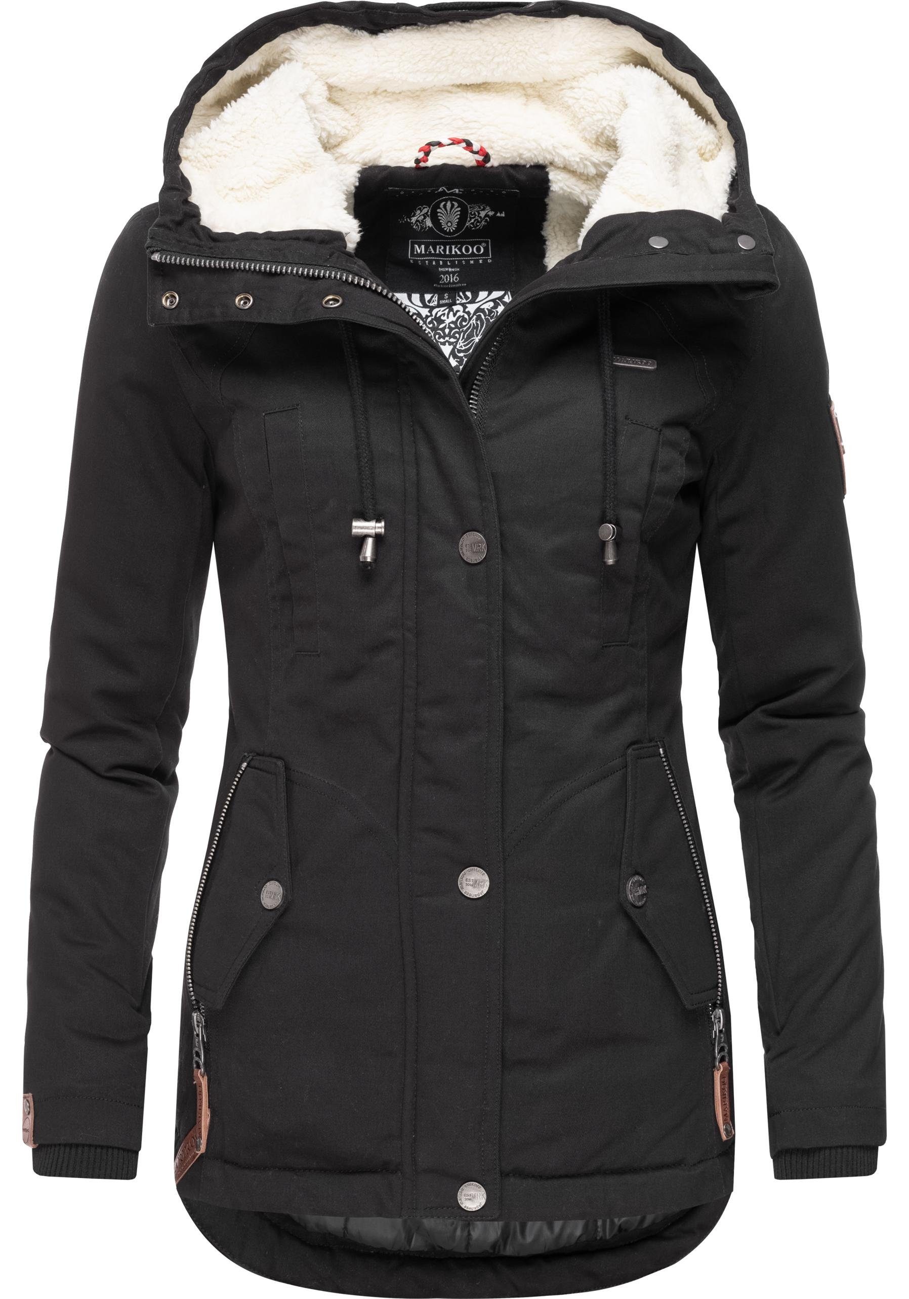 Marikoo Winterjacke Bikoo sportliche Damen Outdoor Baumwolljacke mit Kapuze schwarz