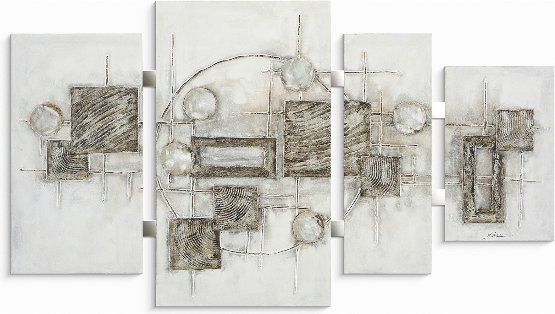 Bönninghoff Ölgemälde handarbeit 4-teilig QUADRATE ABSTRAKT 70x124 cm – Wandbild Deko modern