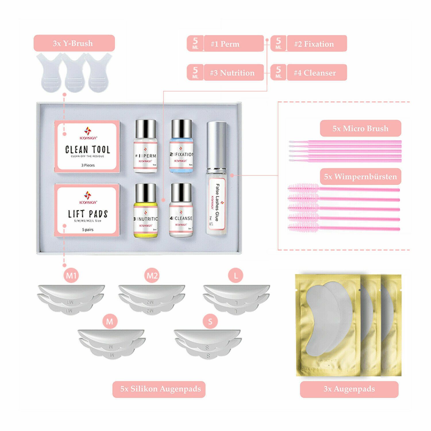 Iconsign Einzelwimpern Iconsign Wimpernlifting Set Starter-Set GRATIS 4D Volumen Mascara, 1 tlg., Wimpernlifting, Augenbraunenlaminierung