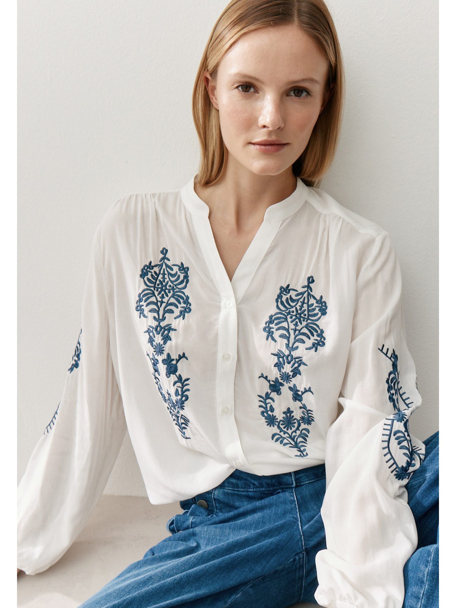 MORE&MORE Langarmbluse leichte Baumwollbluse, bestickt günstig online kaufen