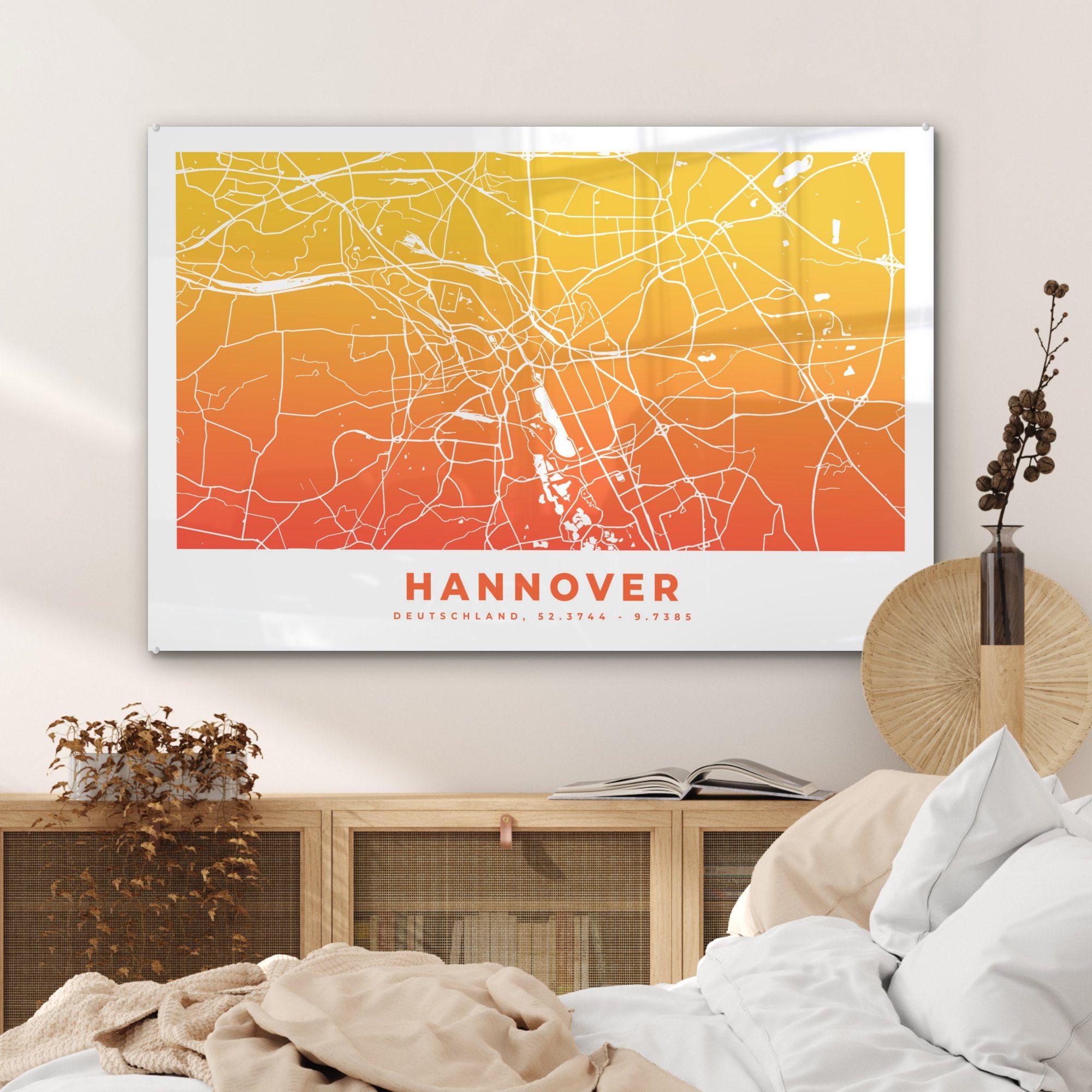 - Schlafzimmer Hannover St), Deutschland, MuchoWow Stadtplan - Acrylglasbilder & Wohnzimmer Acrylglasbild (1