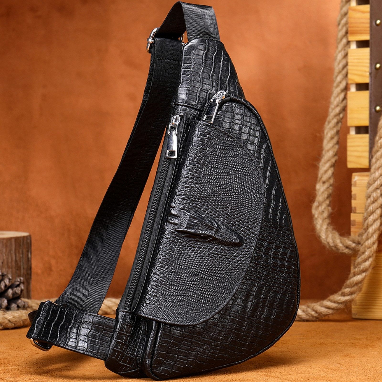 Messenger Bag Herren Leder Sling Bag Muster Schultertasche Brusttasche Umhängetasche