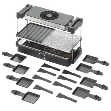 TREBS Raclette 15100, 8 Raclettepfännchen, 1400,00 W, 5in1 Funktion mit Dunstabzugshaube und Steingrillplatte für 8 Personen