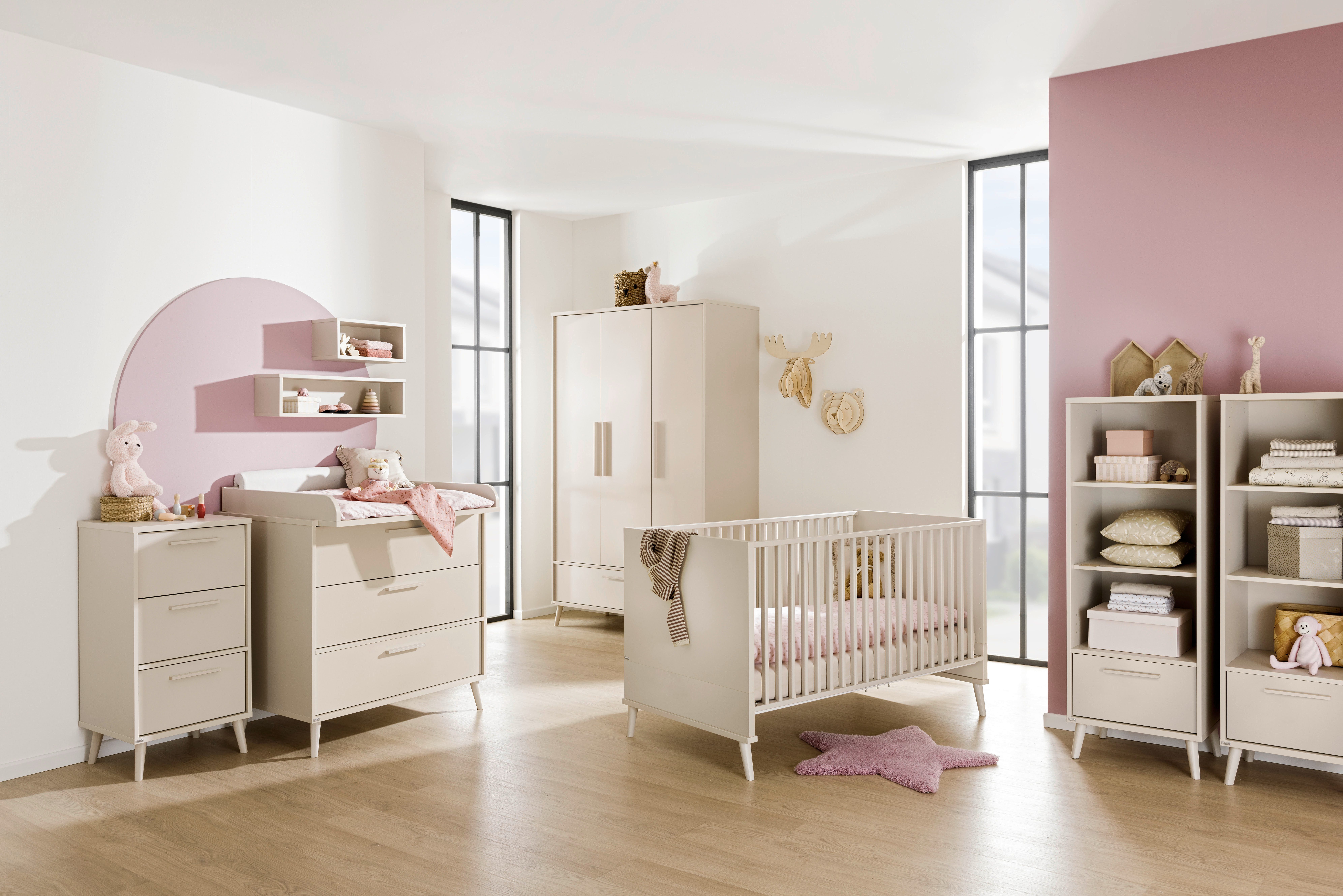 PAIDI Babybett EEFJE 70x140cm in Beige, umbaubares Kinderbett mit Massivholz, Gitterbett 4-fach höhenverstellbar, entnehmbare Sprossen, Juniorbett