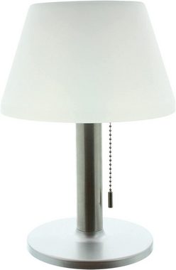Dekoleidenschaft LED Außen-Tischleuchte "Solar", Design Tischleuchte in silber matt, Lampenschirm in weiß, 3 Helligkeitsstufen, LED fest integriert, warmweiß, LED-Tischlampe, warmweiß, Tischleuchte, Stimmungslicht