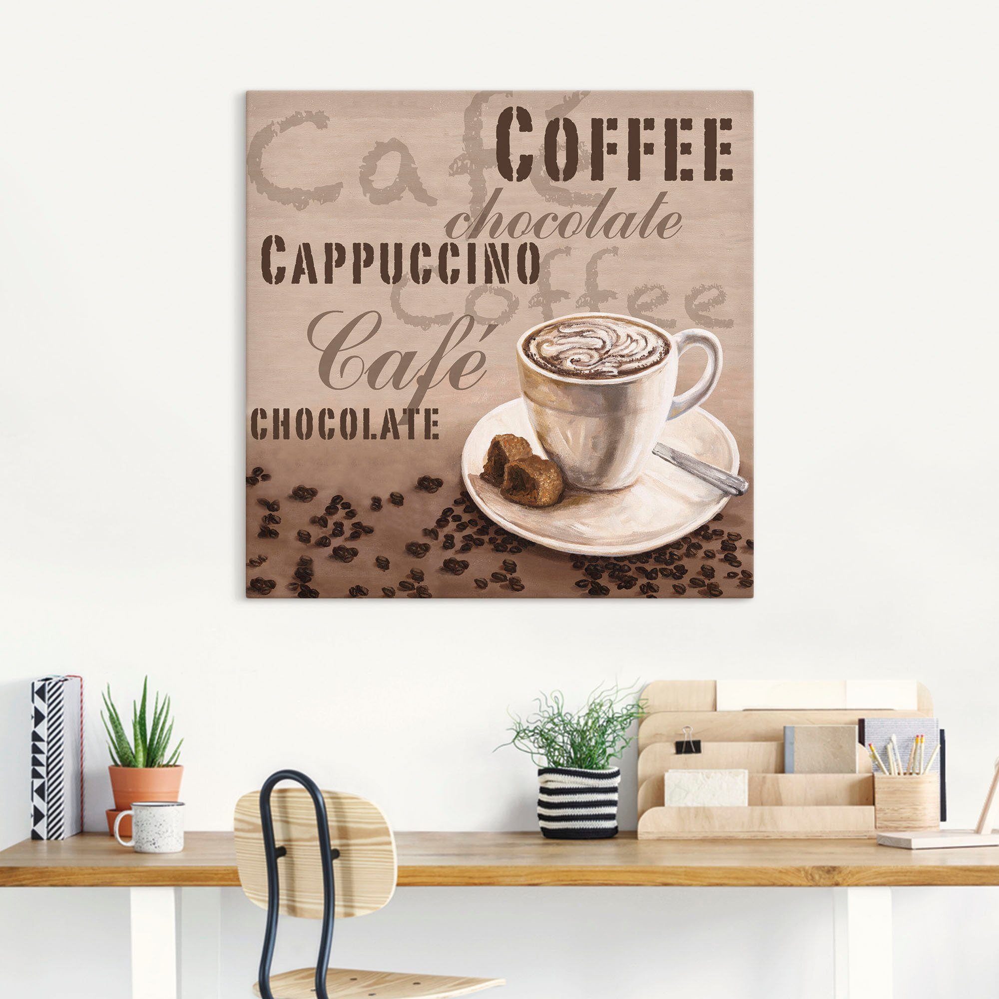 Artland Leinwandbild Schokolade - Cappucino, Getränke (1 St), auf Holzrahmen gespannt