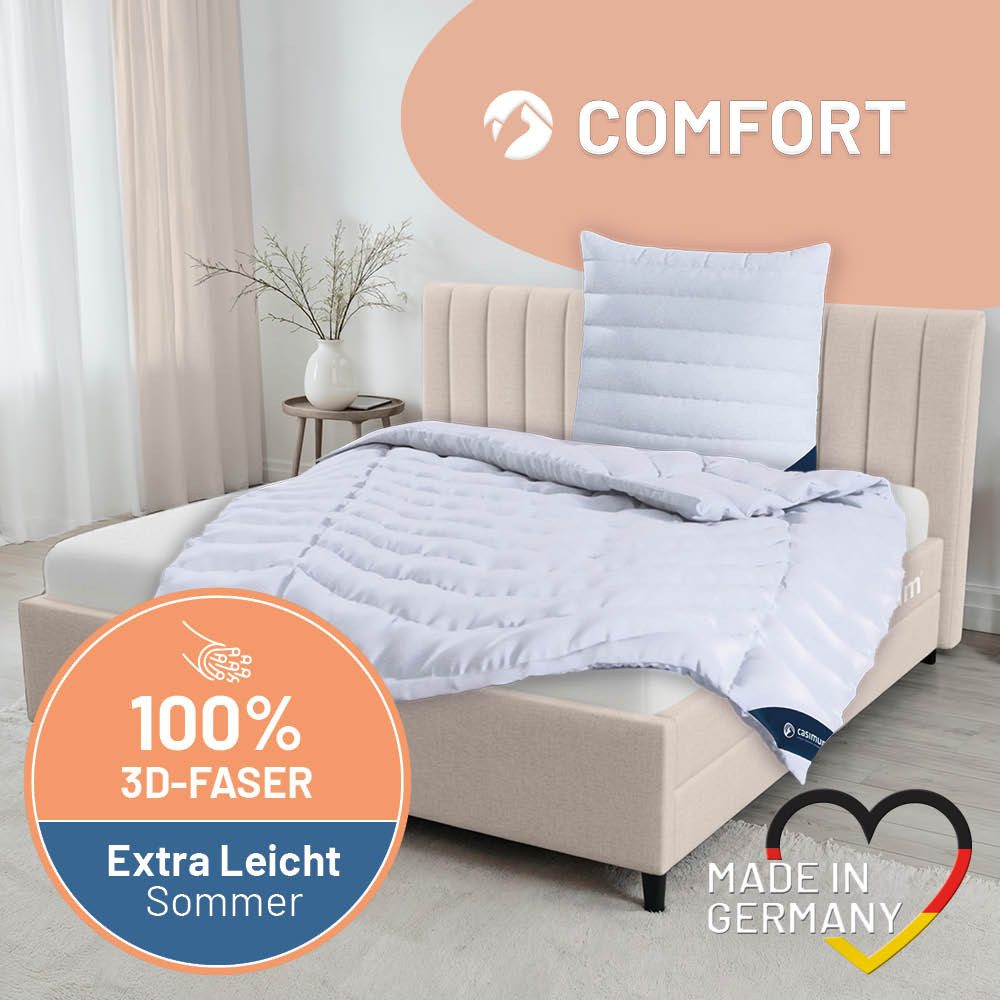 casimum Microfaserbettdecke COMFORT Faser Steppbettdecke, Bettdecke für Sommer, Winter, Ganzjahr, Füllung: 3D-Hohlfaser, 100% Polyester, Bezug: 100 % Baumwolle, hergestellt in Deutschland, allergikerfreundlich, versch. Wärmeklassen