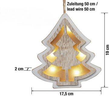 Hellum LED Fensterbild Hellum LED-Tannenbaum 3D warmweiß/weiß gebeizt, Batteriebetrieb inne