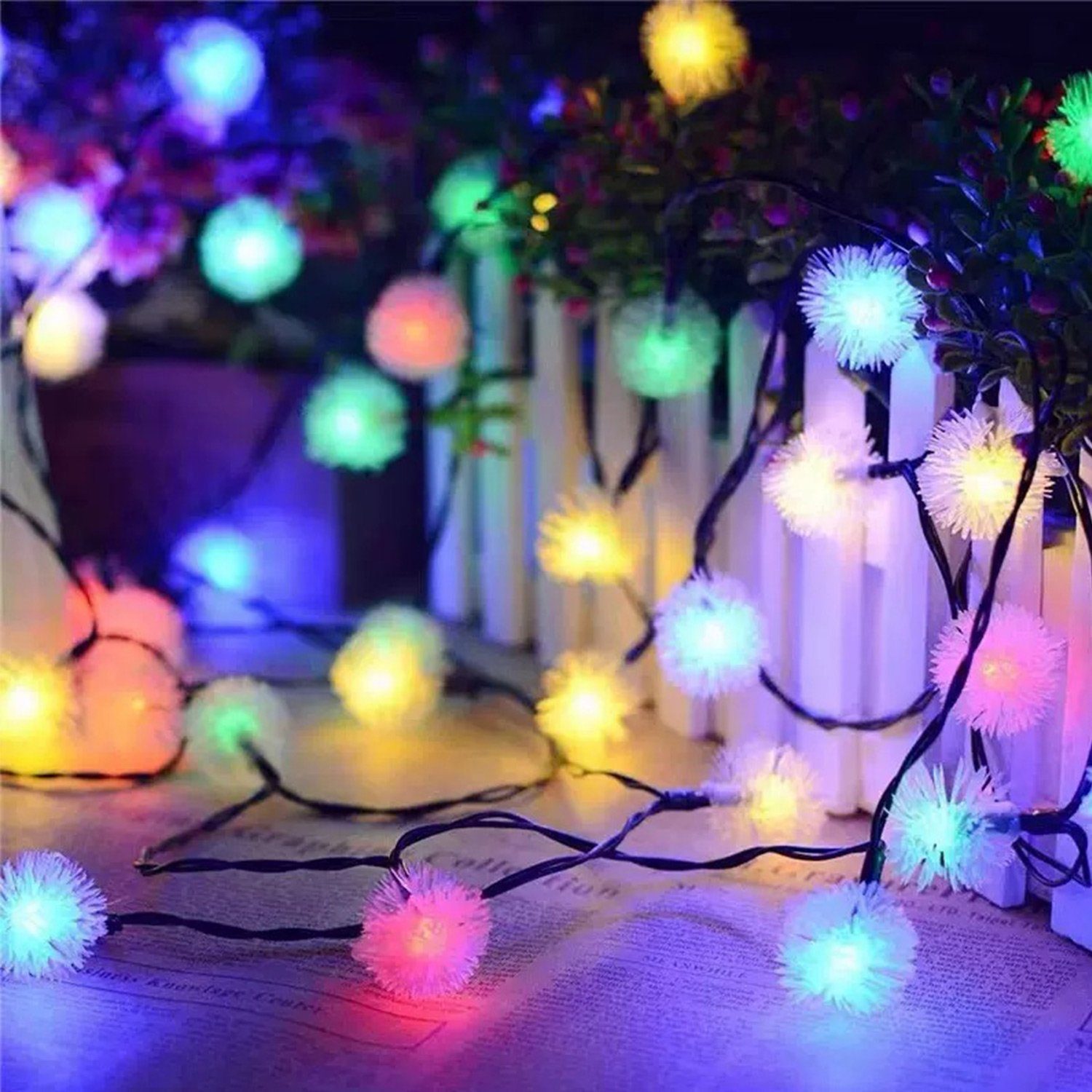 MAGICSHE Lichterkette 2pcs LED Solar Taraxacum Plüsch Ball Farbe Lampe, Lichter 6.5m 30, wasserdichter Entwurf IP65, Weihnachtsdekoration | Lichterketten