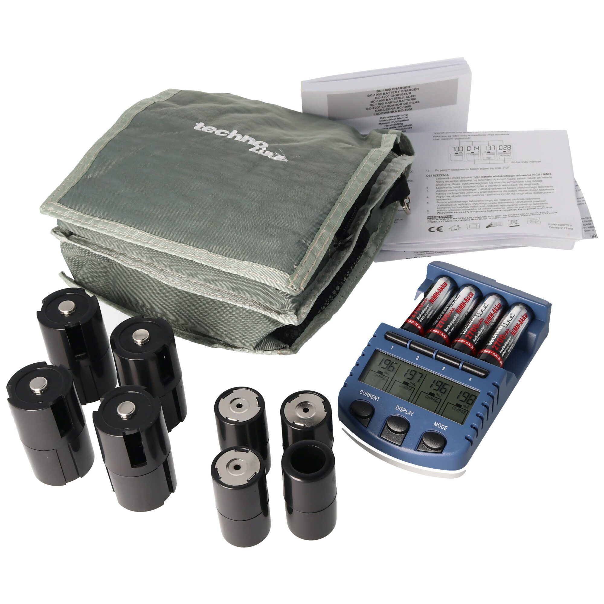 technoline BC1000 Schnell-Ladegerät mit LCD-Display, Entladefunktion, Akku Akku-Ladestation