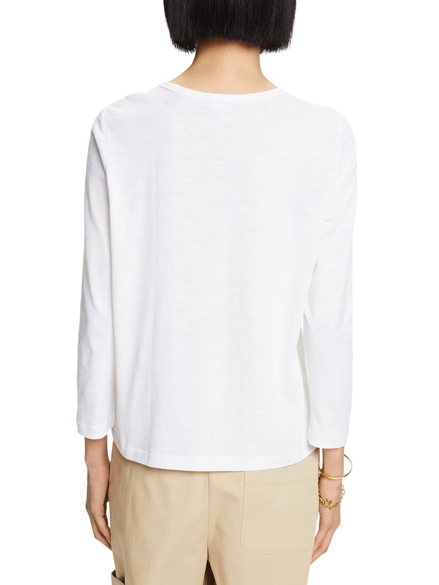 100 Baumwolle Esprit WHITE 3/4-Arm-Shirt % Longsleeve,