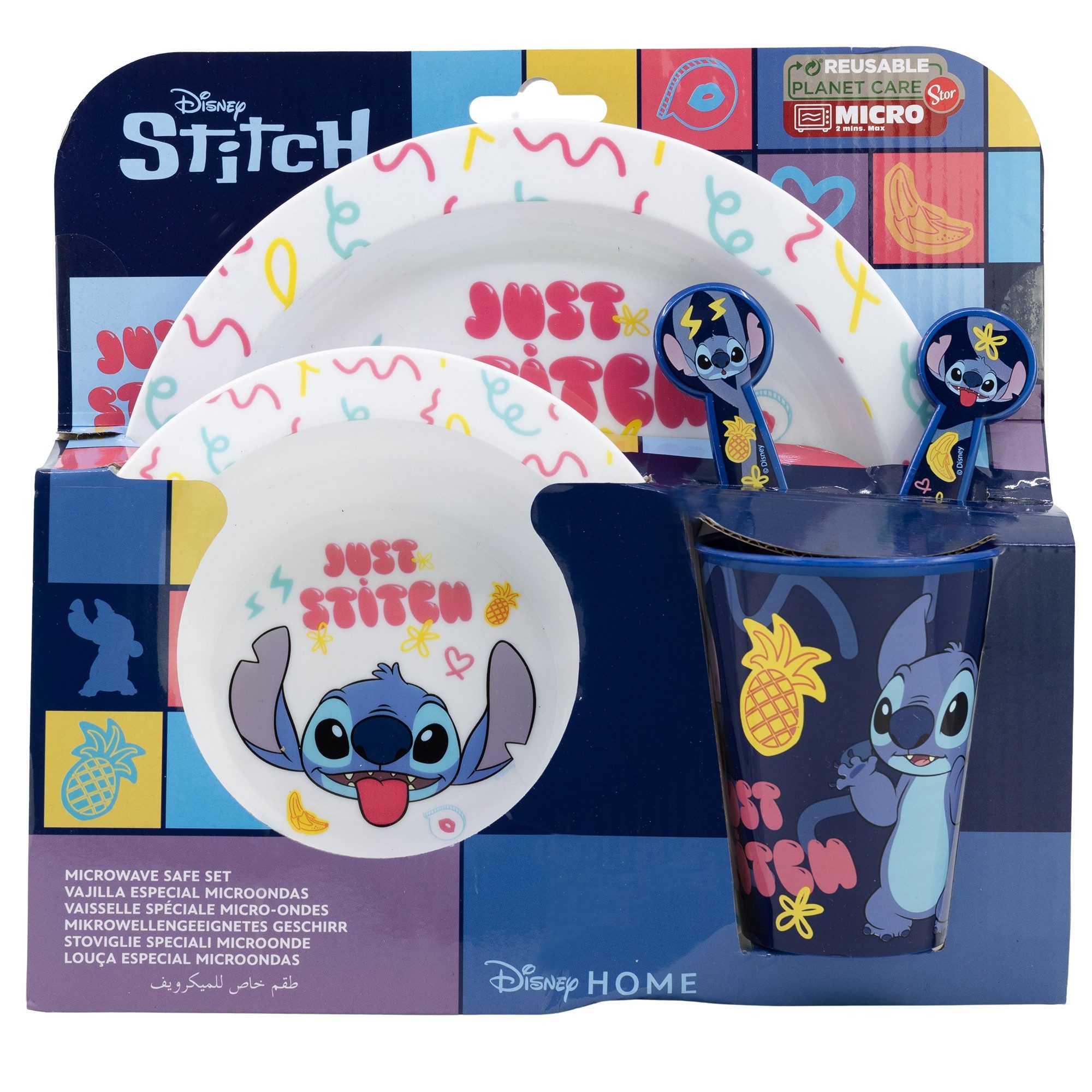 Disney Kindergeschirr-Set Disney Stitch Kinder Geschirr-Set 5 teilig (5-tlg), 1 Personen, BPA-Frei, Becher Teller Schüssel Besteck