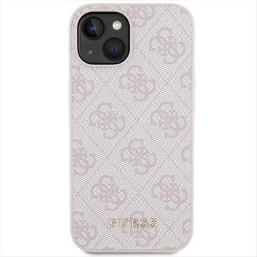 Guess Smartphone-Hülle Guess Apple iPhone 15 Plus Schutzhülle Case 4G Metal Gold Logo Pink