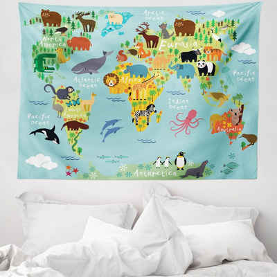 Wandteppich aus Weiches Mikrofaser Stoff Für das Wohn und Schlafzimmer, Abakuhaus, rechteckig, Weltkarte Tier Karte der Welt