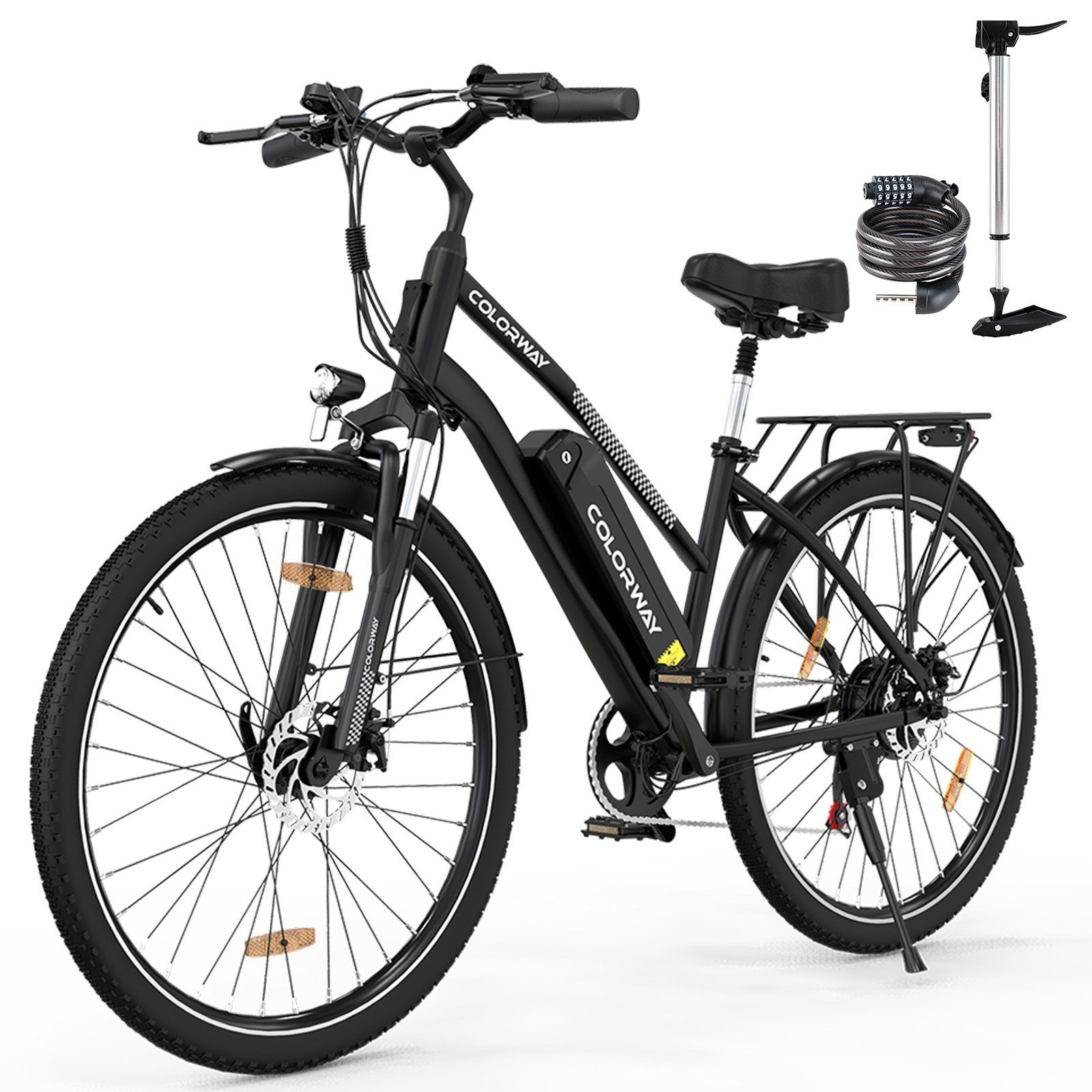 COLORWAY E-Bike 28 Zoll Elektrofahrrad,250W/36V/15Ah,MTB,Shimano, 7 Gang SHIMANO, Kettenschaltung, Heckmotor, 540 Wh Batterie, Elektrofahrrad für Damen und Herren 170 - 190 cm, innerhalb der StVZO