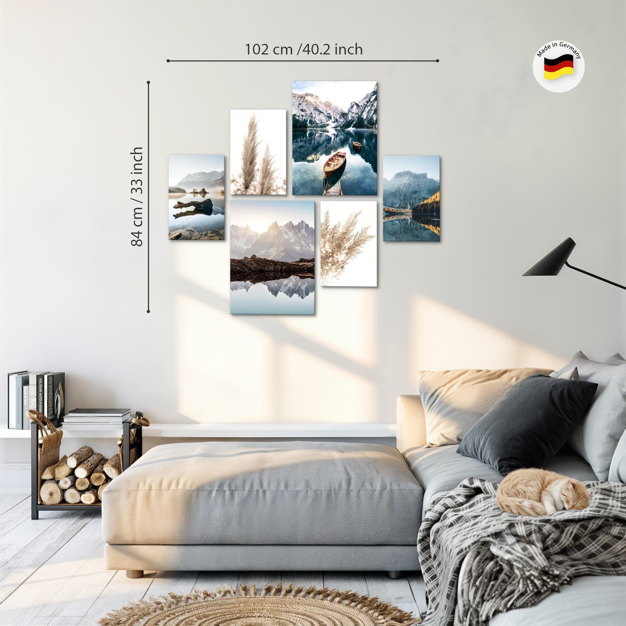 Novart Wandbild Wandbilder Wohnzimmer See Berge Natur - AUFHÄNGFERTIG 90x80 cm, Natur