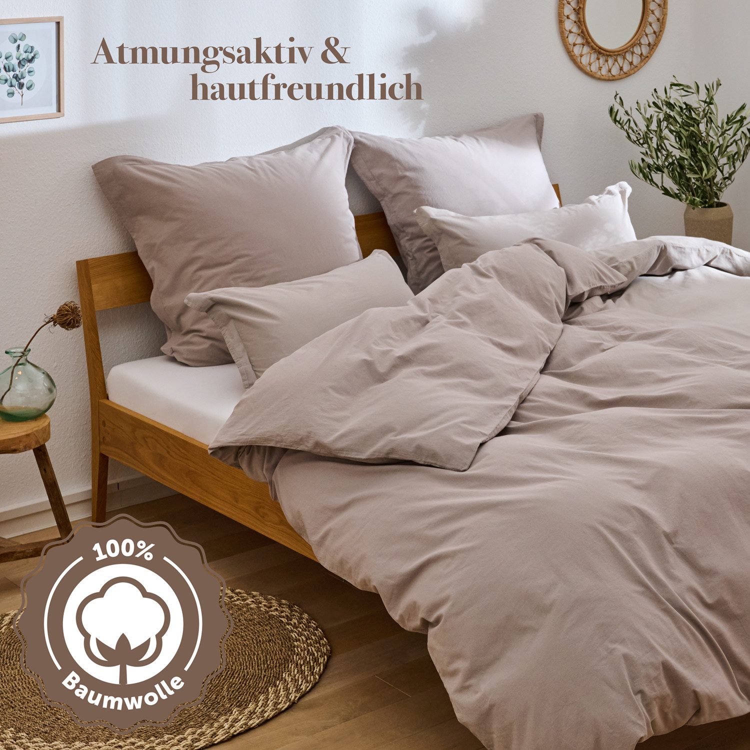 Blumtal Bettwäsche Bettwäsche aus 100% Baumwolle mit Kissenbezug, Oeko-TEX zertifizierte Bettwäsche in Leinen Optik