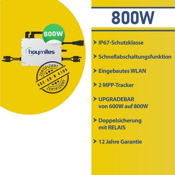 Stegpearl Balkonkraftwerk 1000W/800W Komplettset 500W Bifazial Photovoltaik Mini-PV Anlage, Monokristallines Solarmodul Plug & Play Hoymiles 800W drosselbar WLAN Mikrowechselrichter auf 800W/600W mit 10m Kabel
