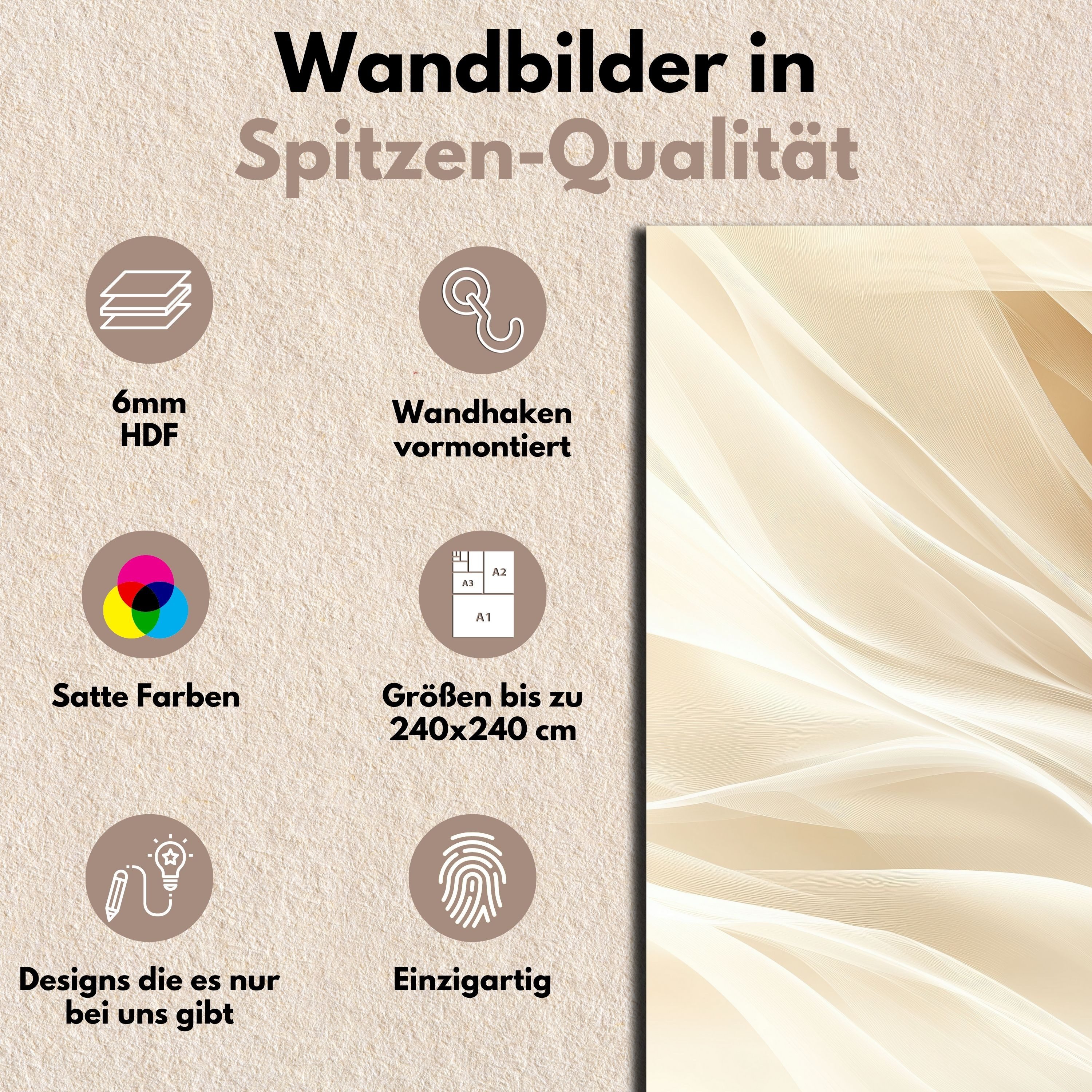 DARO Design Leinwandbild Modern Abstrakt Wandbilder XXL Wandbild Wand Deko Leinwand Bilder, (Wellen Beige - Bild groß Wohnzimmer Schlafzimmer Küche Esszimmer Einteilig Querformat Fotodruck Leinwände Wanddeko Abstrakte Kunst Boho), 30x20 cm