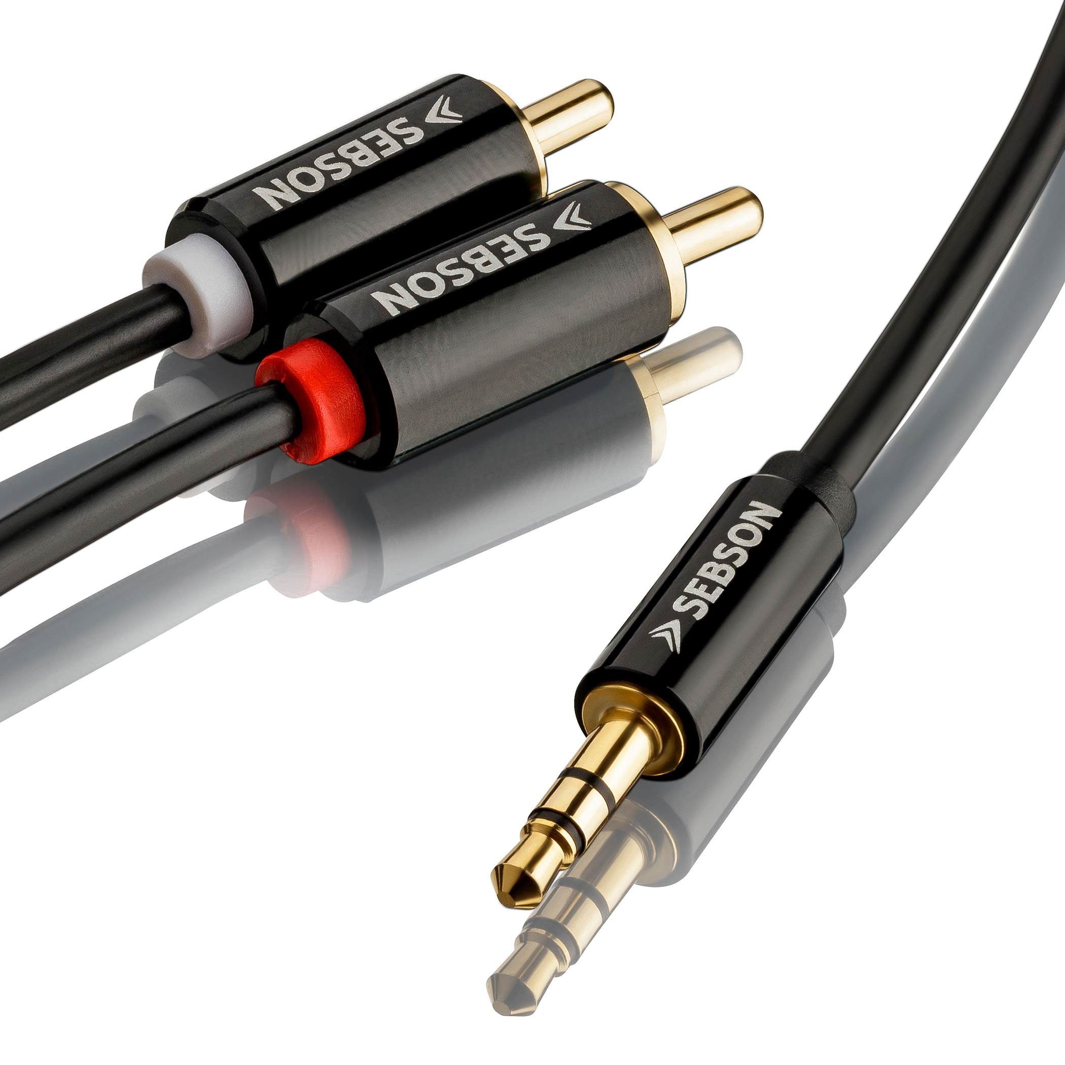 SEBSON Audio Kabel 1m - Klinke 3,5mm auf 2 Cinch Stecker - RCA zu Jack Optisches-Kabel, (100 cm)