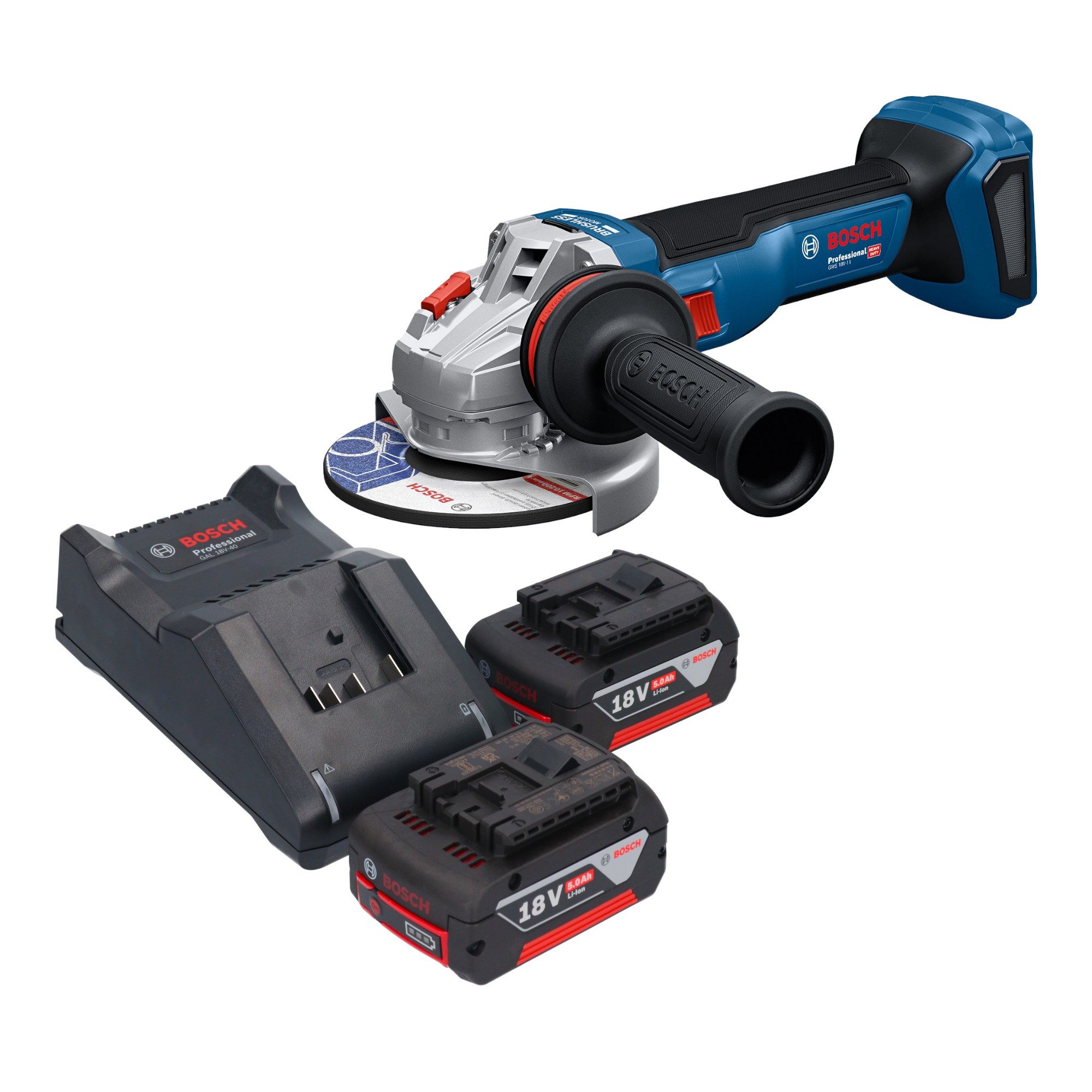 Bosch Professional Akku-Winkelschleifer GWS 18V-11 Professional 18 V 125 mm + 2x Akku 5,0 Ah + Ladegerät