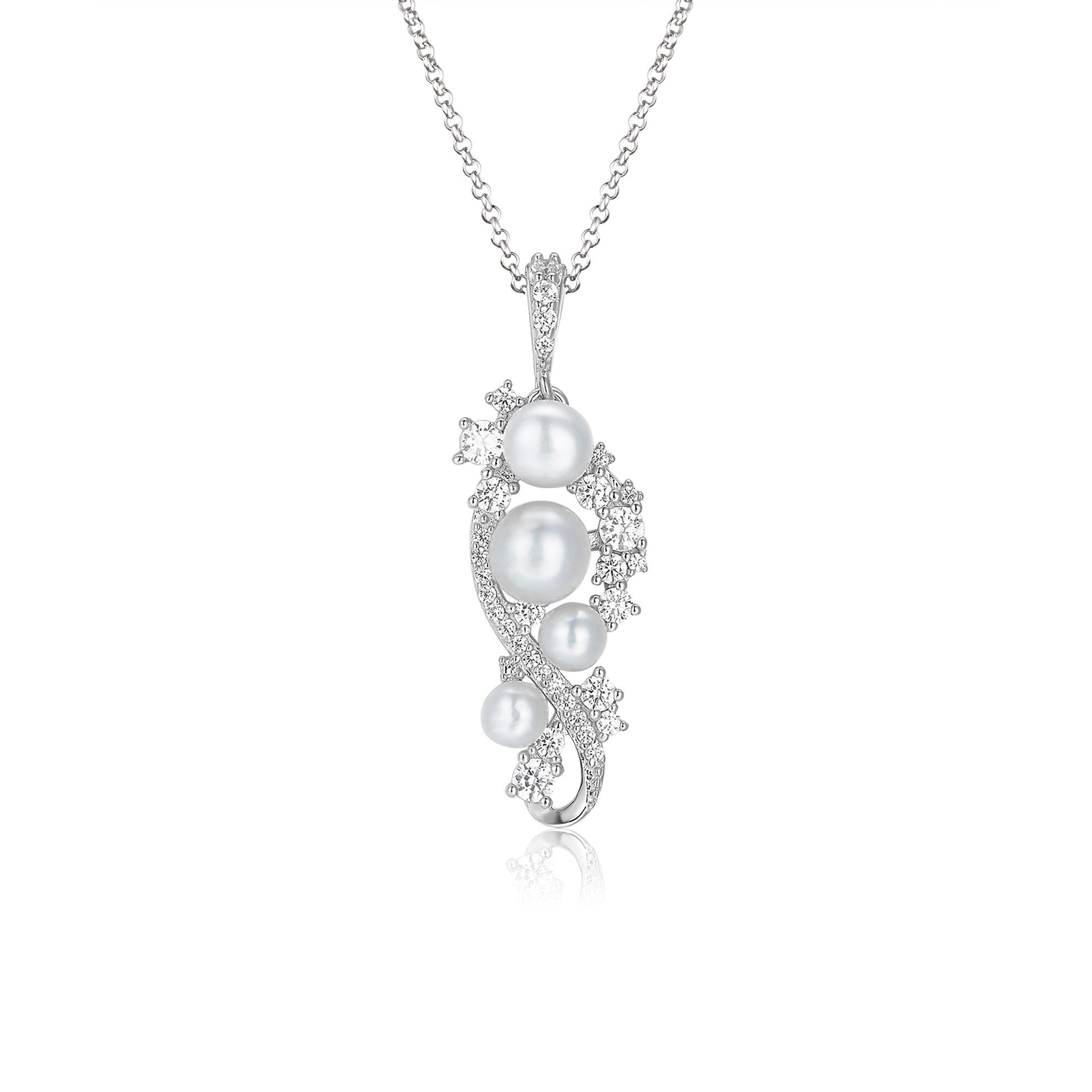 Schöner-SD Kette mit Anhänger Detailreicher Perlenanhänger länglich mit Süßwasser-Zuchtperlen, 925 Silber Rhodium