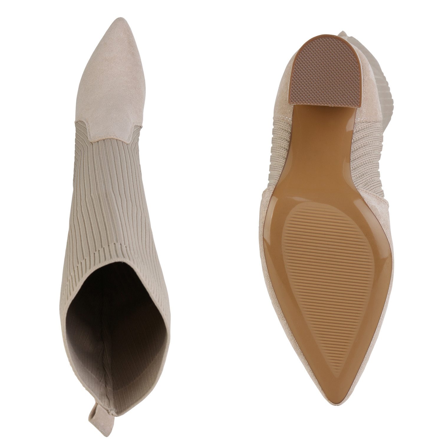 VAN HILL 839888 Schlupfstiefel Damen Schlupfstiefel Stiefel Spitze Strick Absatz-