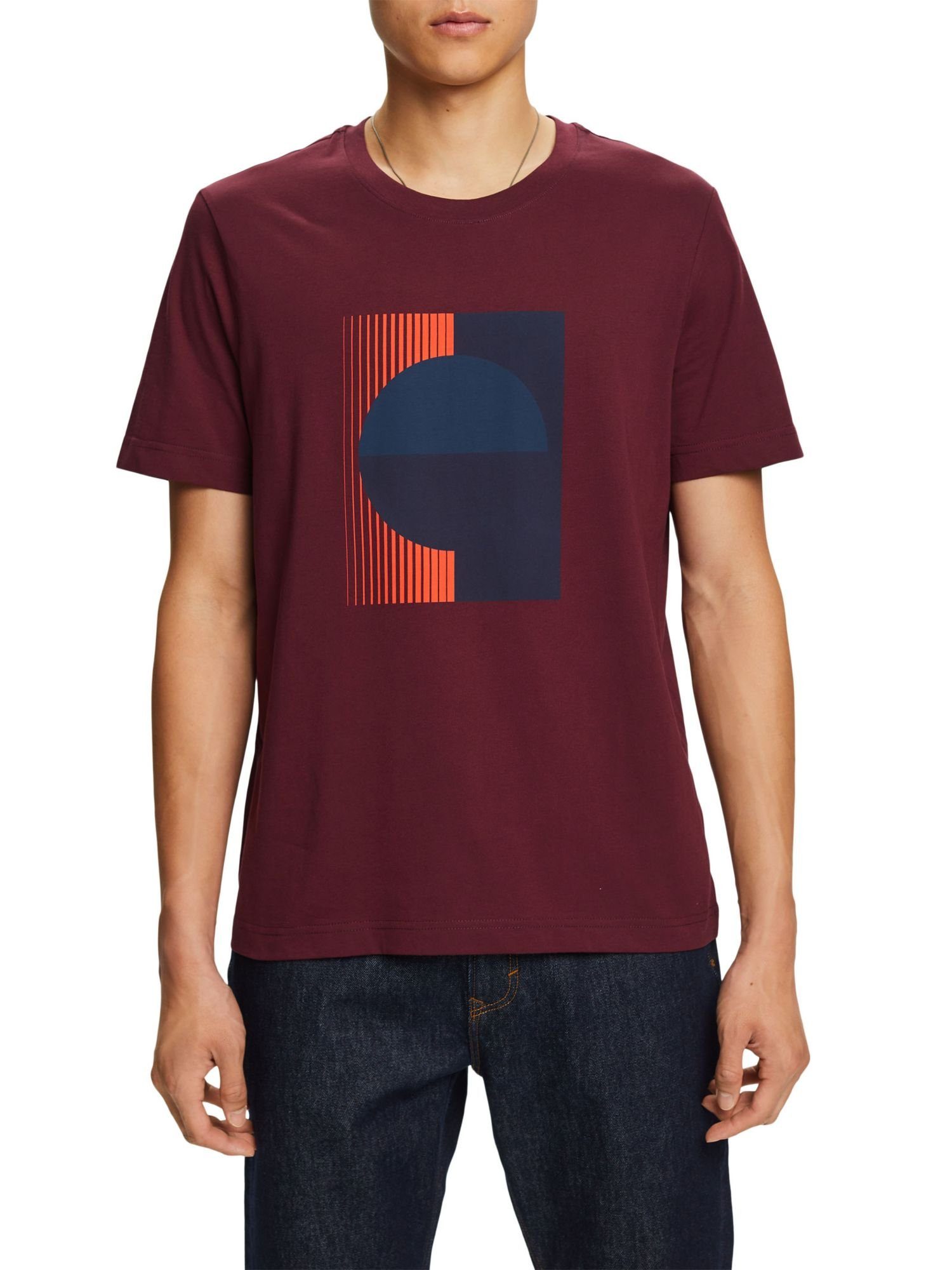 AUBERGINE Bedrucktes Jersey-T-Shirt, (1-tlg) Baumwolle 100 % by T-Shirt edc Esprit