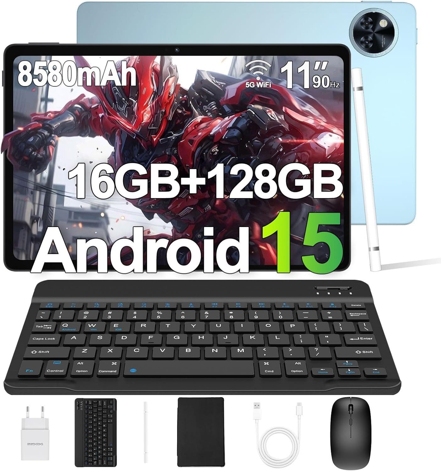 DOOGEE 16 GB RAM 8580 mAh WiFi, GPS, BT 5.0, OTG Tablet (11", 128 GB, Android 15, Leistungsstarkes Gerät mit großem Display und umfangreichem Zubehör)