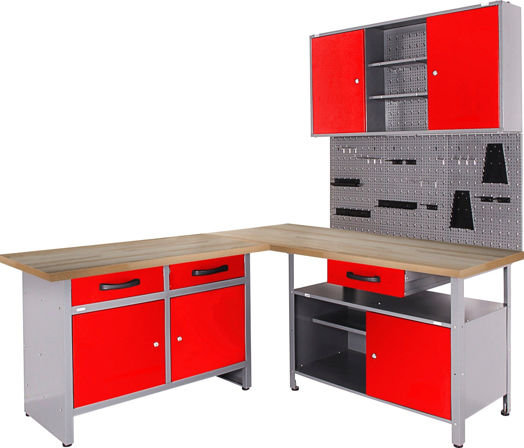 ONDIS24 Werkstatt-Set Basic One, 2x Werkbank, 1x Werkstattschrank, 3x Lochw günstig online kaufen