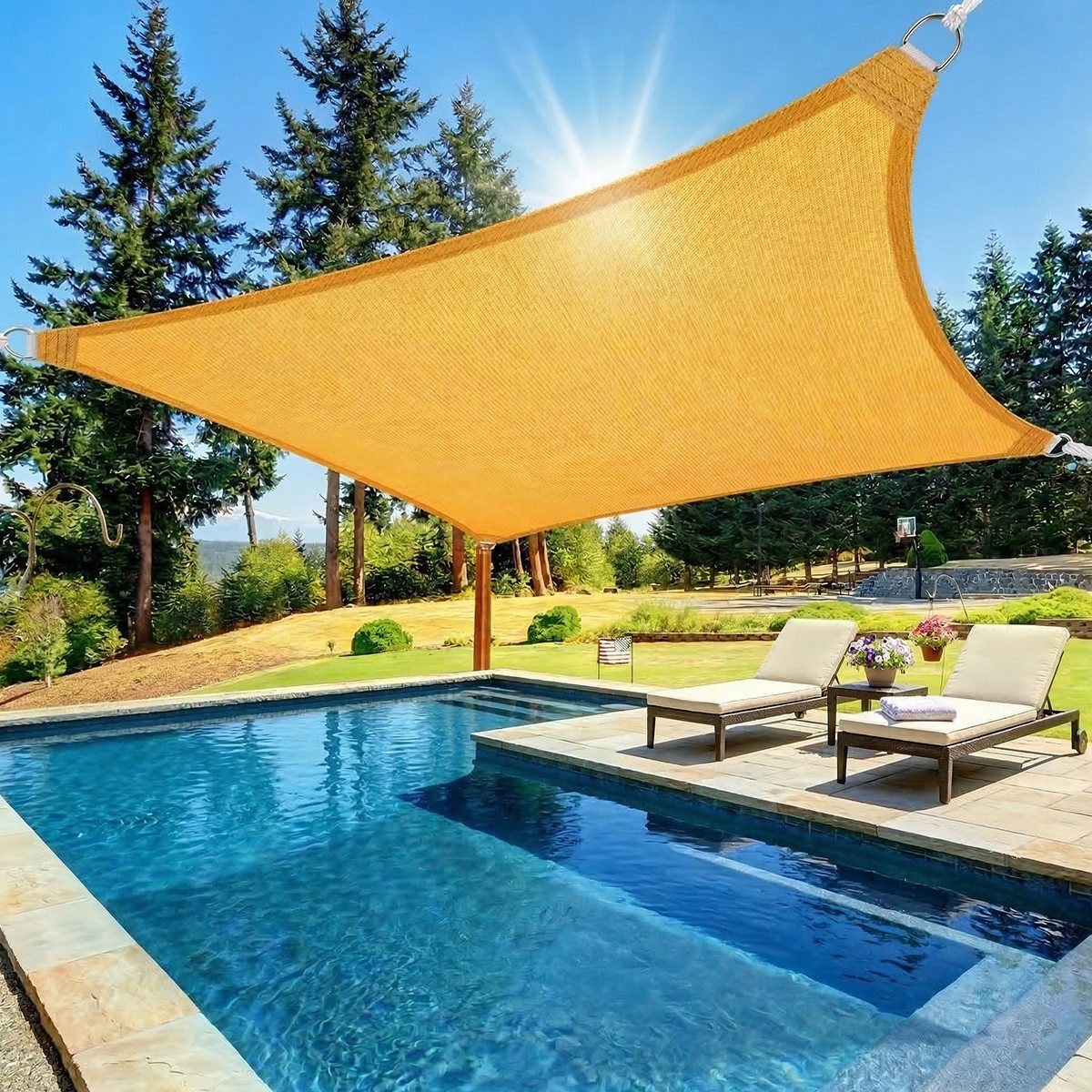 Lapalife Sonnensegel Markise Outdoor aus HDPE-Gewebe, 95% UV-Schutz, luftdurchlässig, Mit D-Ring aus Edelstahl 304, für Terrasse-Garten-Terrasse-Rasen